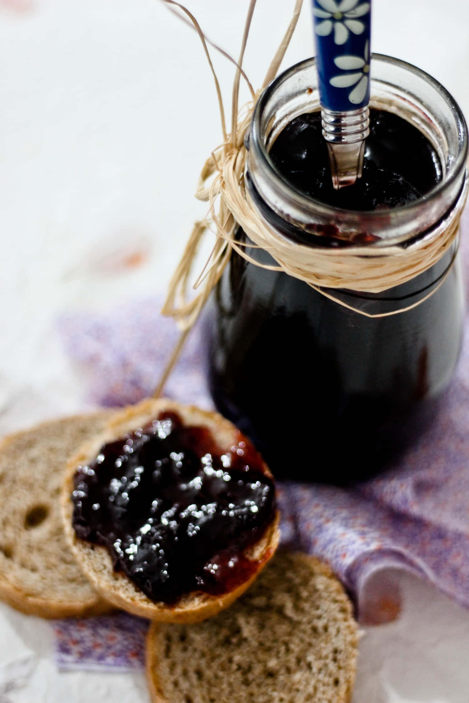 Blackberry Jam, dark berry jam, floral spoon, Full HD Phone Wallpaper