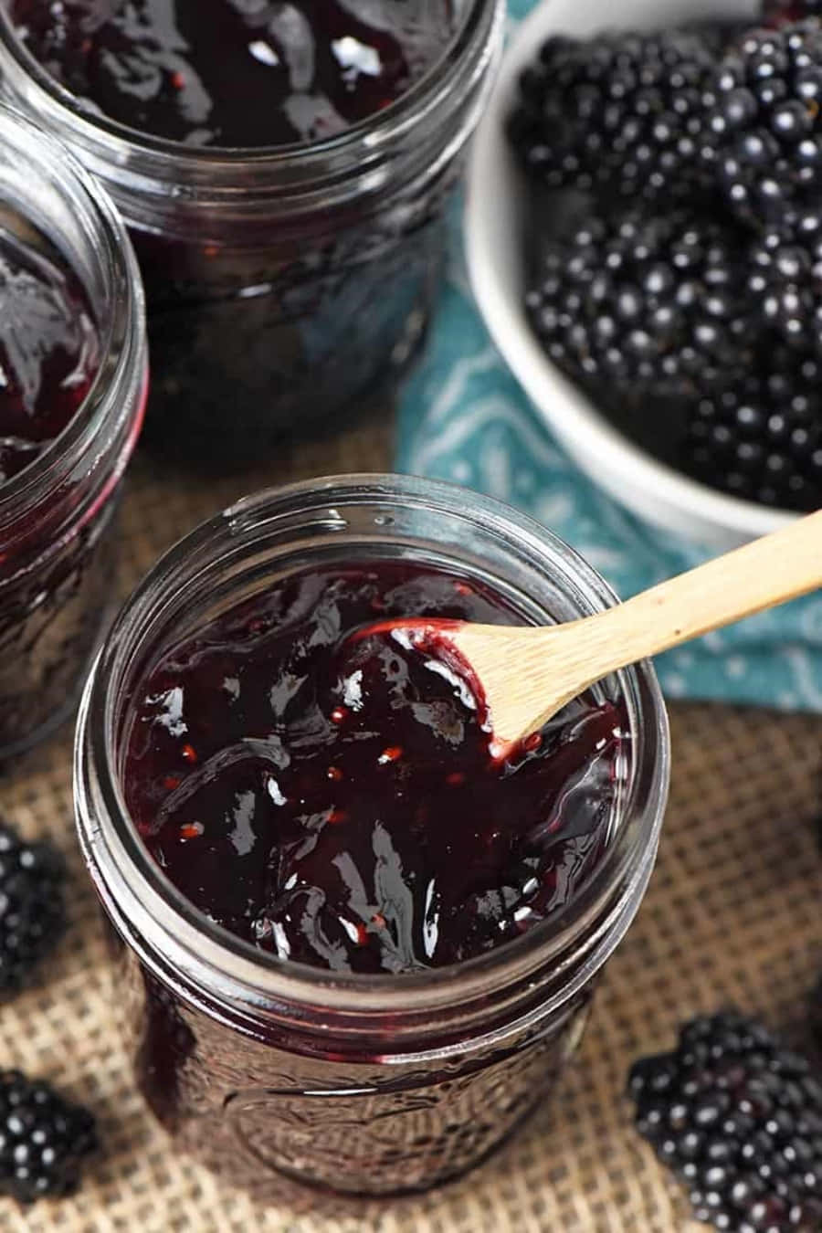 Blackberry Jam, Mason Jar, burlap surface, HD Phone Wallpaper