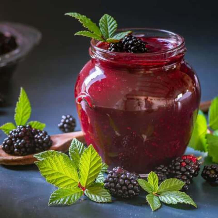 Blackberry Jam, glass jar, glossy blackberry jam, SD Desktop Wallpaper