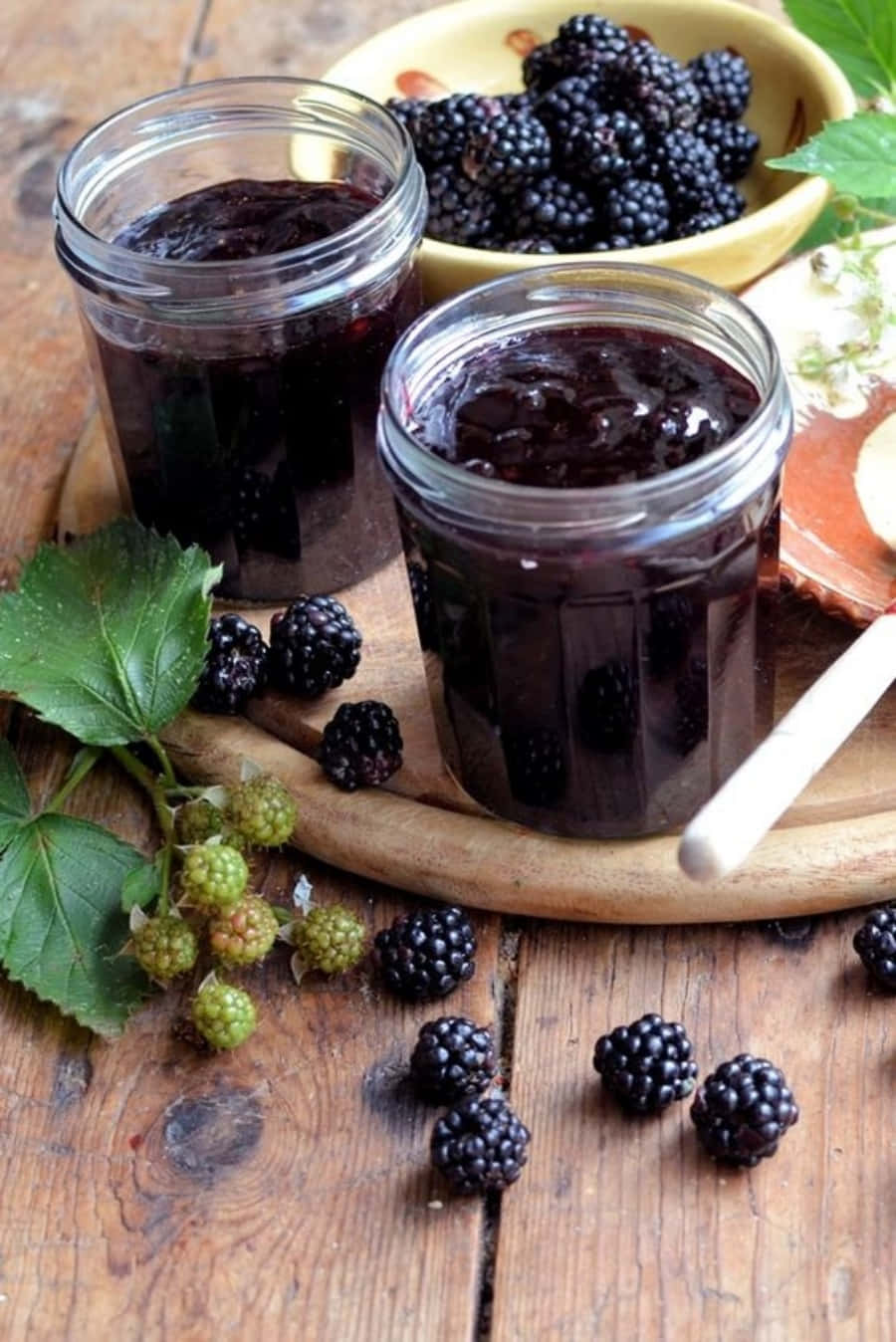 Blackberry Jam, glass jars, wooden board, HD Phone Wallpaper