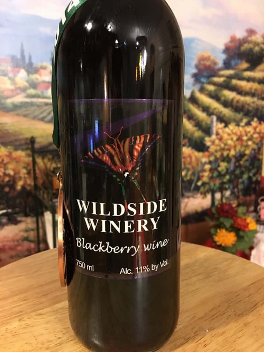 Blackberry Wine, butterfly label, wooden table, SD Phone Wallpaper