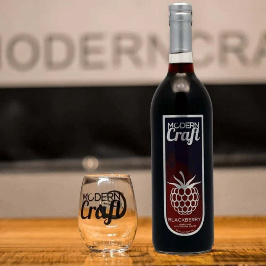 Modern Craft blackberry wine, black bottle, branded glass, SD Desktop Wallpaper