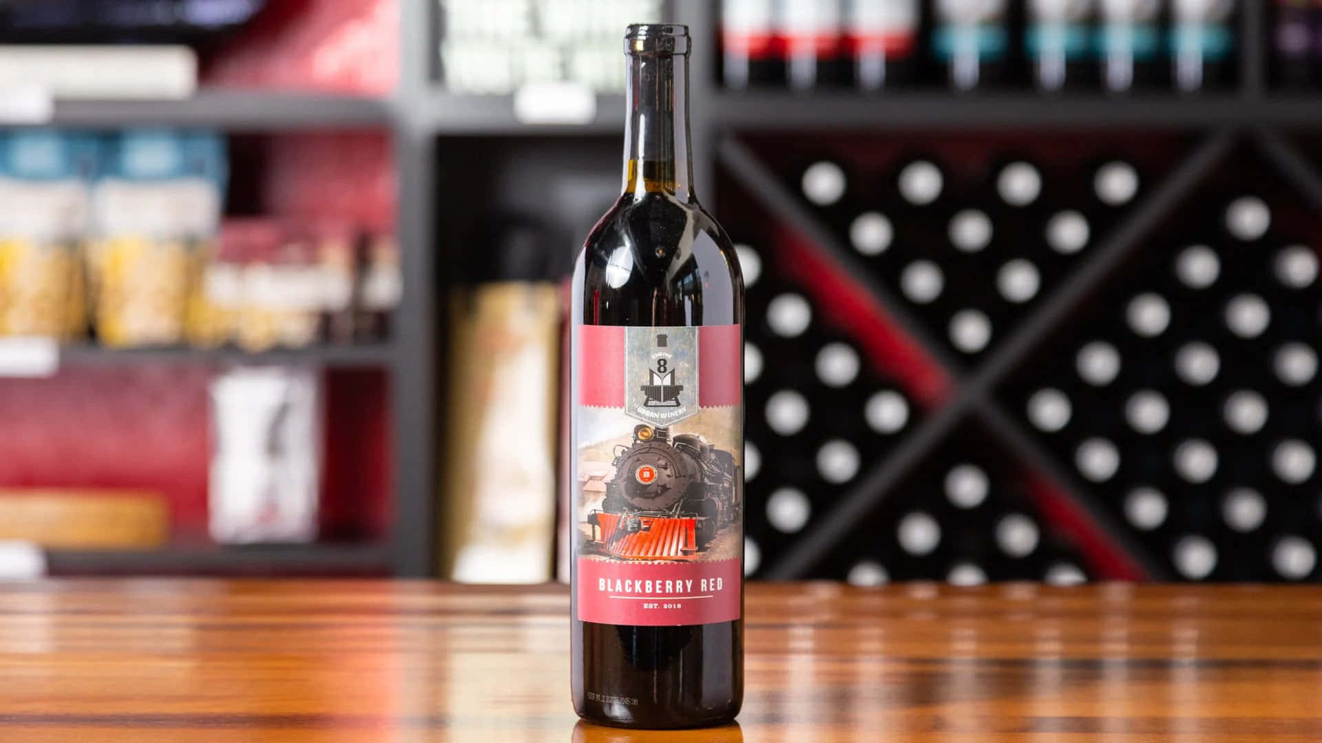 Blackberry Wine, dark wine bottle, train-themed label, Full HD Desktop Wallpaper