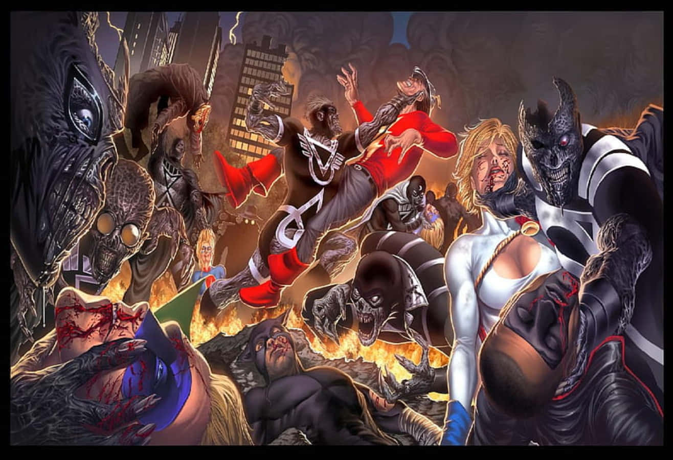 Blackest Night, chaotic comic book battle scene, monstrous villains, HD Desktop Wallpaper