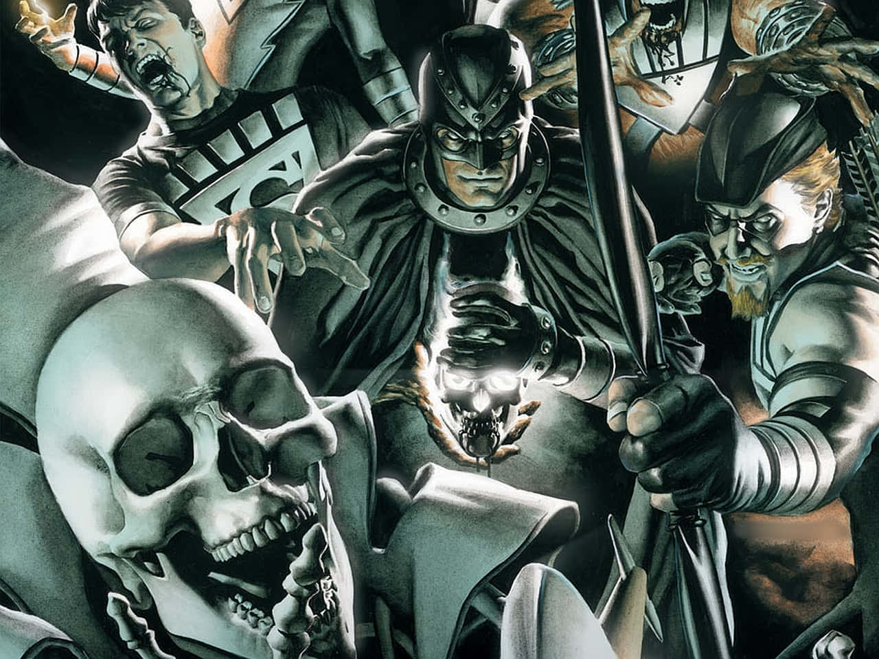 Blackest Night, glowing skull, screaming warriors, HD Desktop Wallpaper
