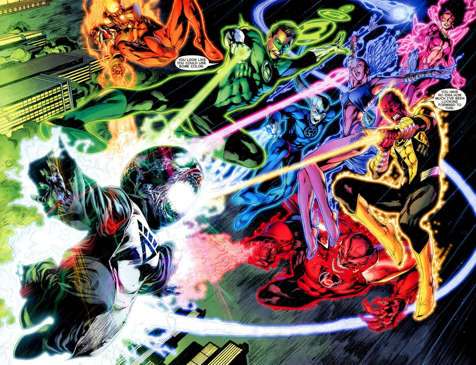 Blackest Night, superheroes, colorful energy beams, HD Desktop Wallpaper