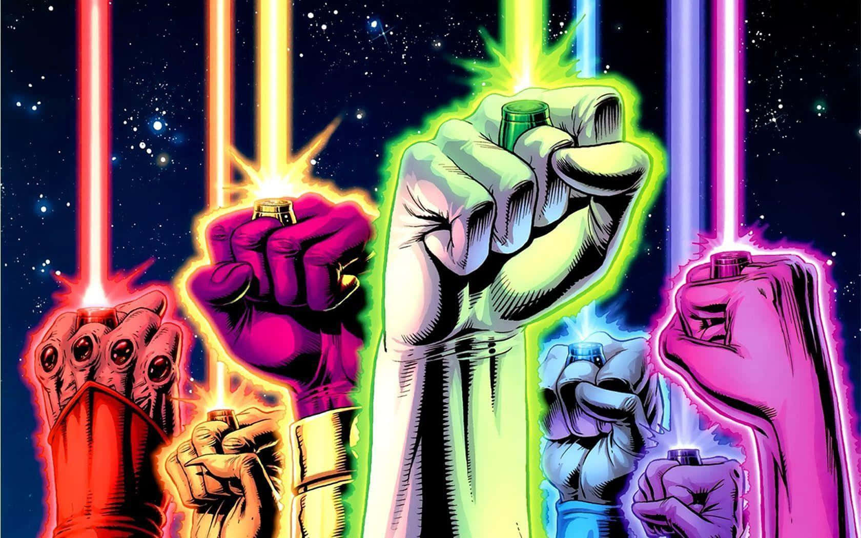 Blackest Night, fist-clenched hands, vibrant colored lights, HD Desktop Wallpaper