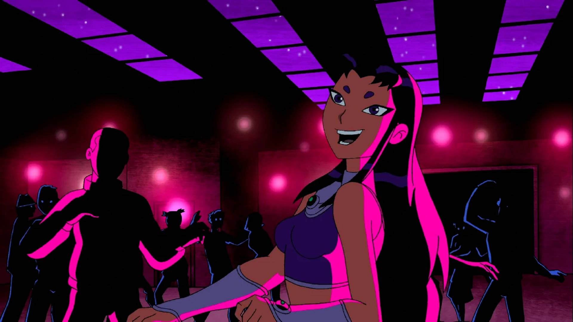 Blackfire, neon-lit club, glowing pink and purple lights, Full HD Desktop Wallpaper