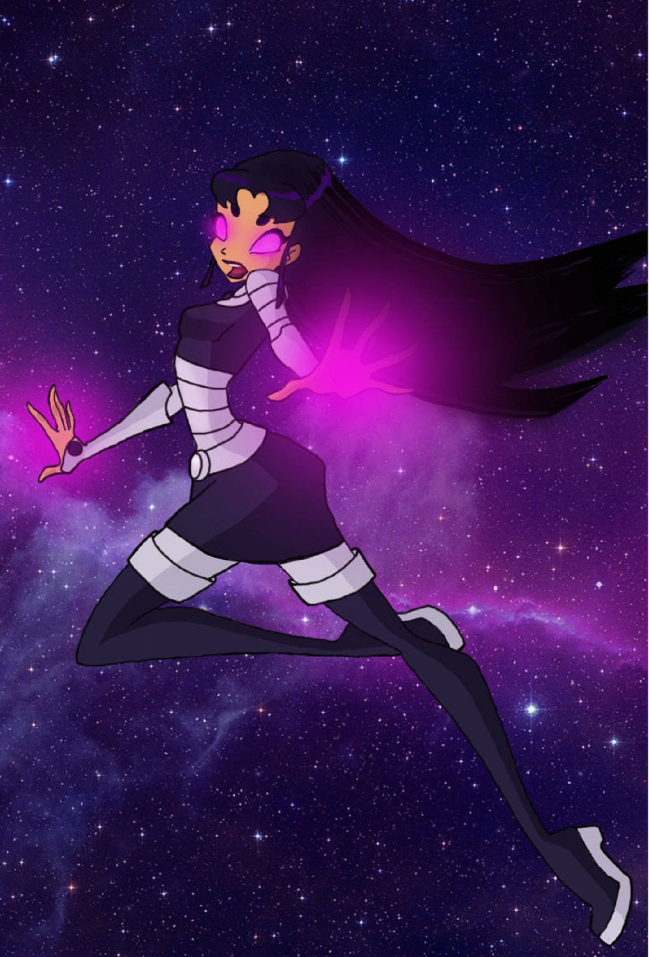 Blackfire, glowing purple eyes, flowing black hair, Full HD Phone Wallpaper