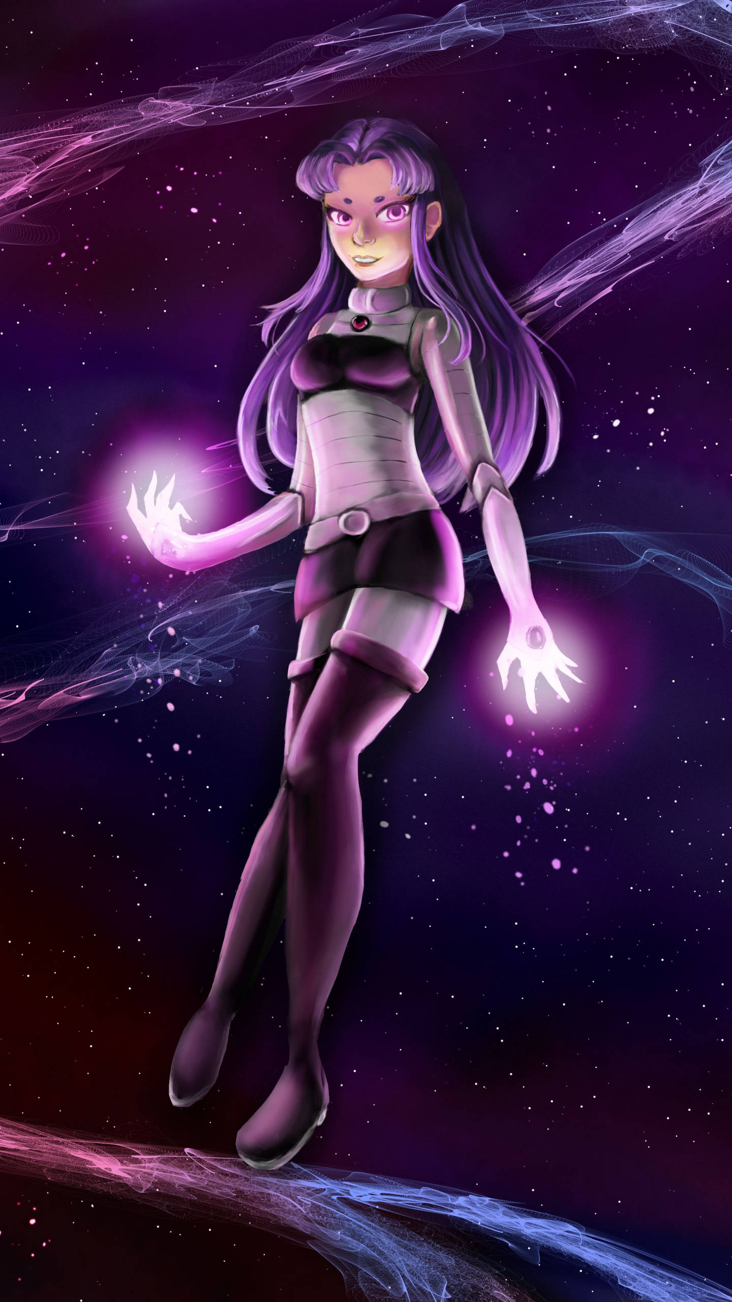 Blackfire, anime girl, purple-haired, 2K Phone Wallpaper