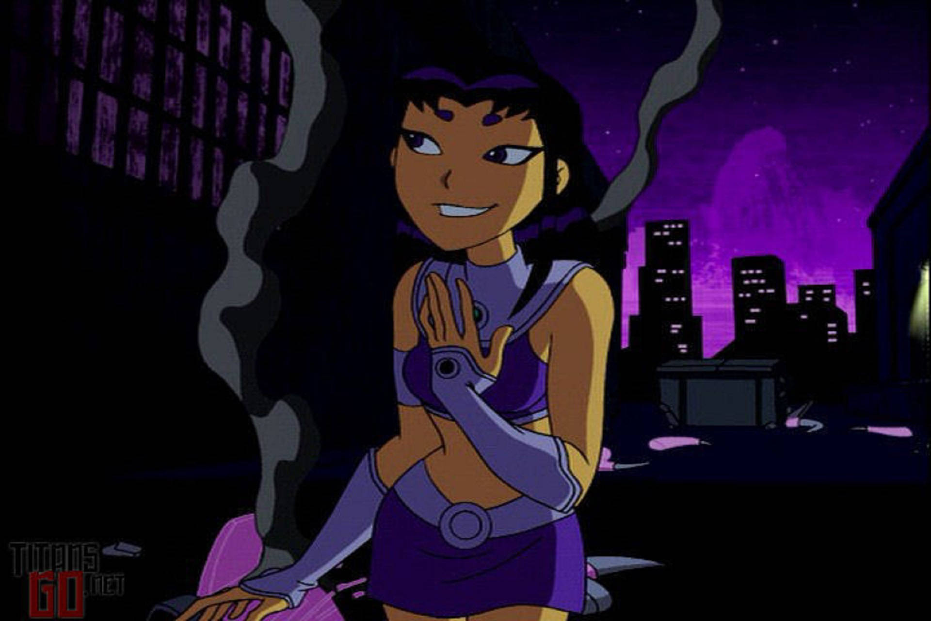 Blackfire, animated teen girl, purple-clad, Full HD Desktop Wallpaper