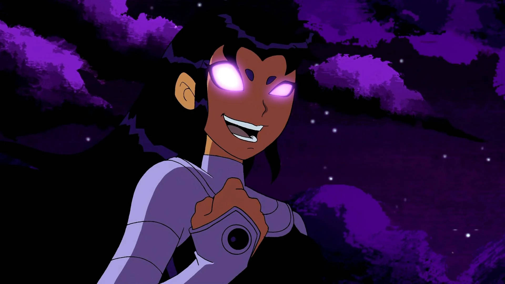 Blackfire, glowing purple eyes, dark hair, Full HD Desktop Wallpaper