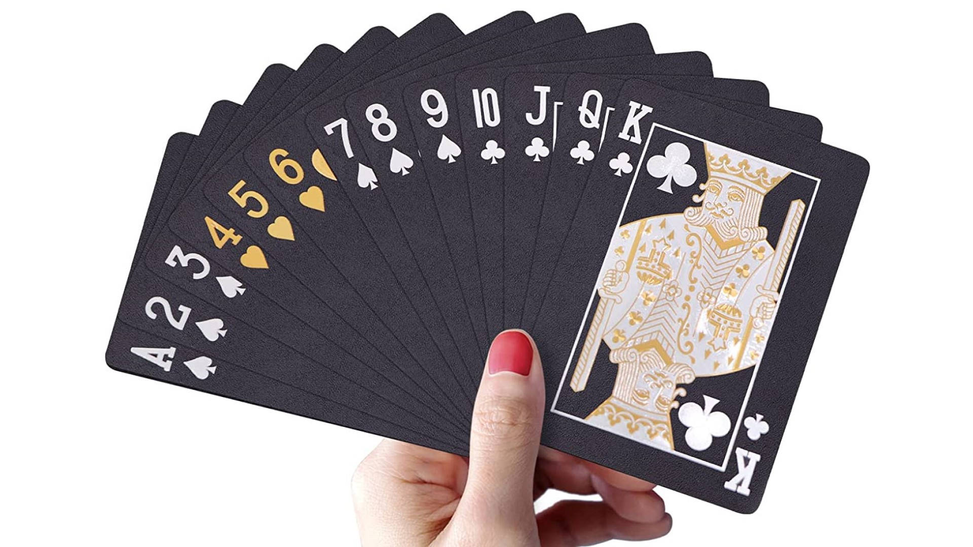 black playing cards, gold and white suits, white background, Full HD Desktop Wallpaper