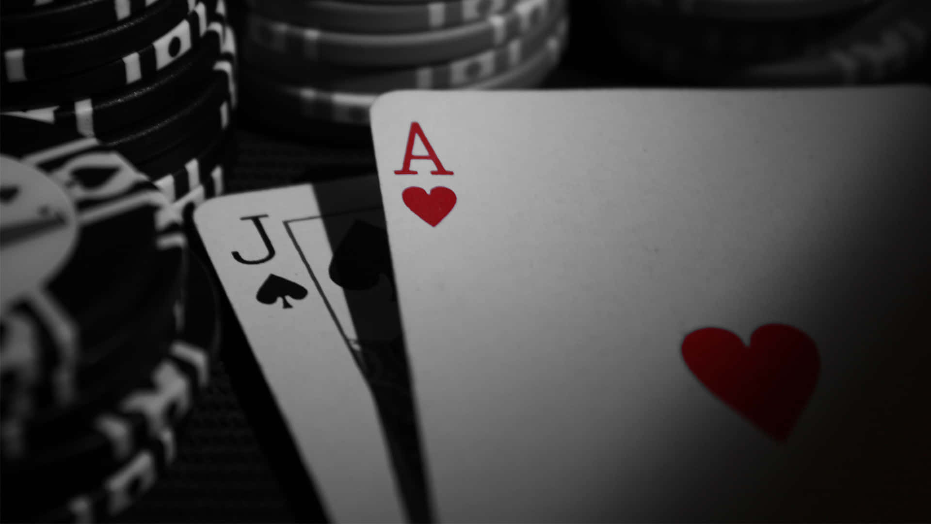 ace of hearts, jack of spades, black poker chips, Full HD Desktop Wallpaper