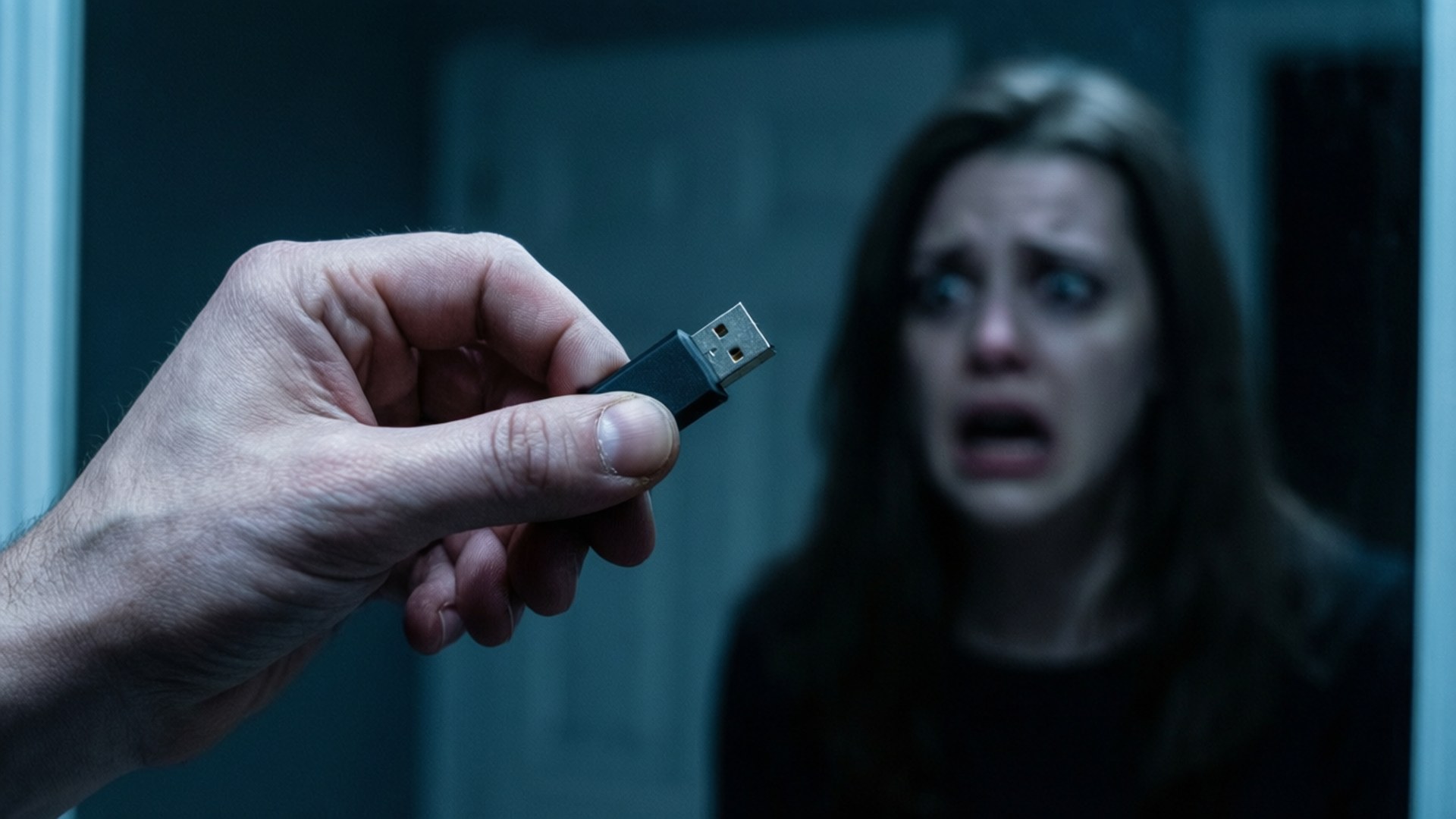 USB Drive, blackmail, terrified victim, Full HD Desktop Wallpaper