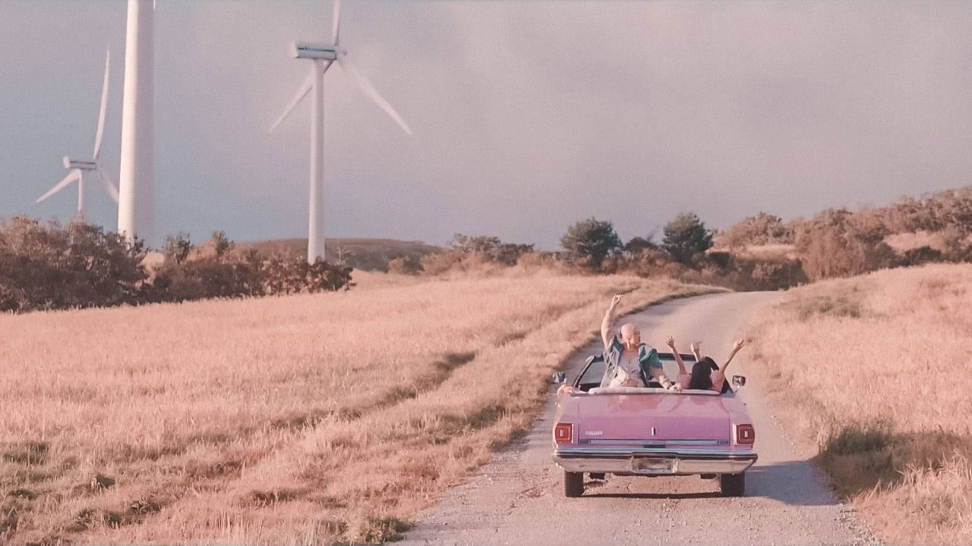 Blackpink, vintage pink convertible, rural road, Full HD Desktop Wallpaper