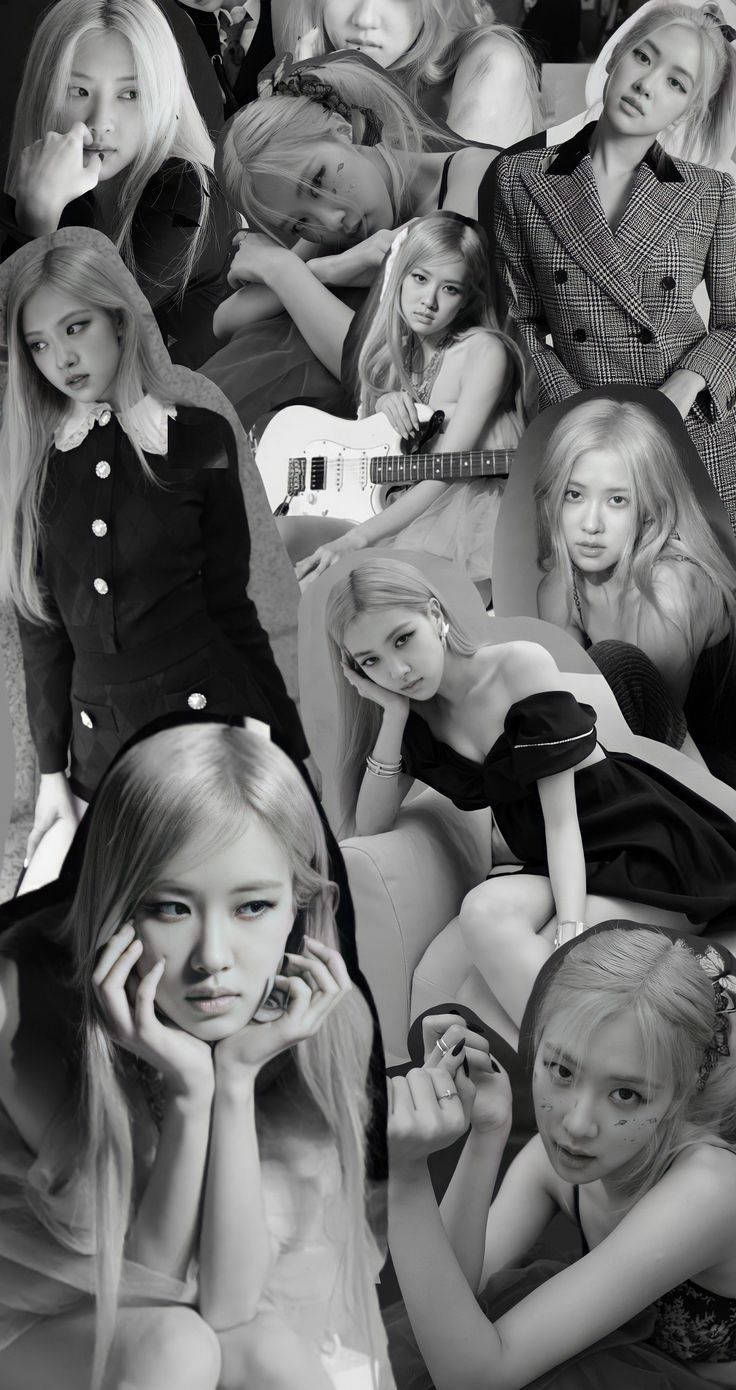 grayscale cutout rose, Blackpink Aesthetic, black and white collage, HD Phone Wallpaper