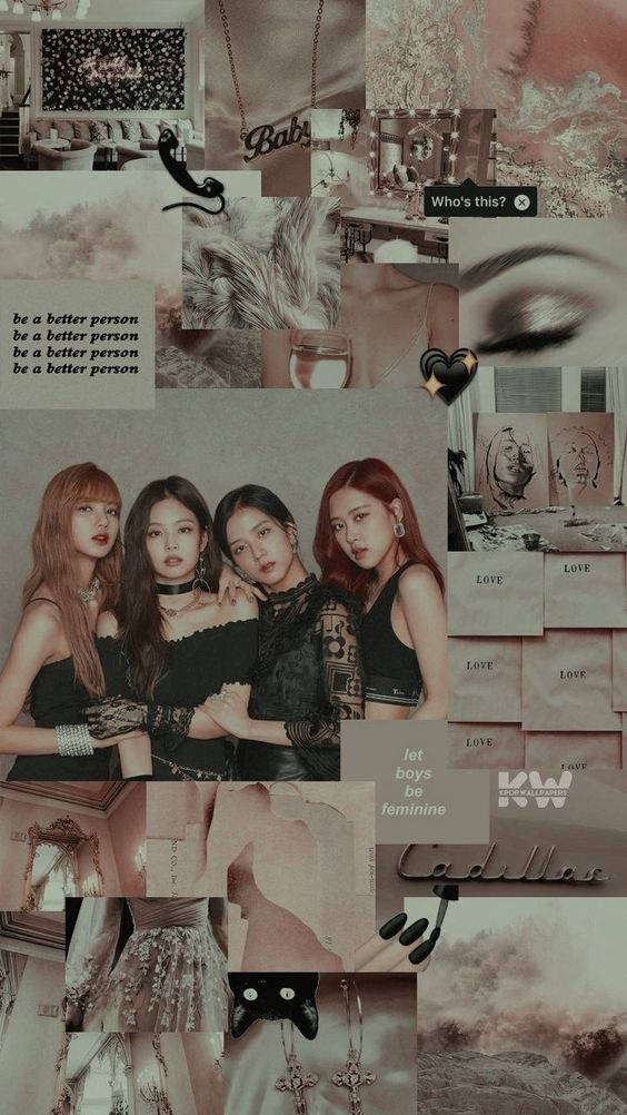 Beige Blackpink Aesthetic Collage, K-pop girl group members, pink-toned, SD Phone Wallpaper