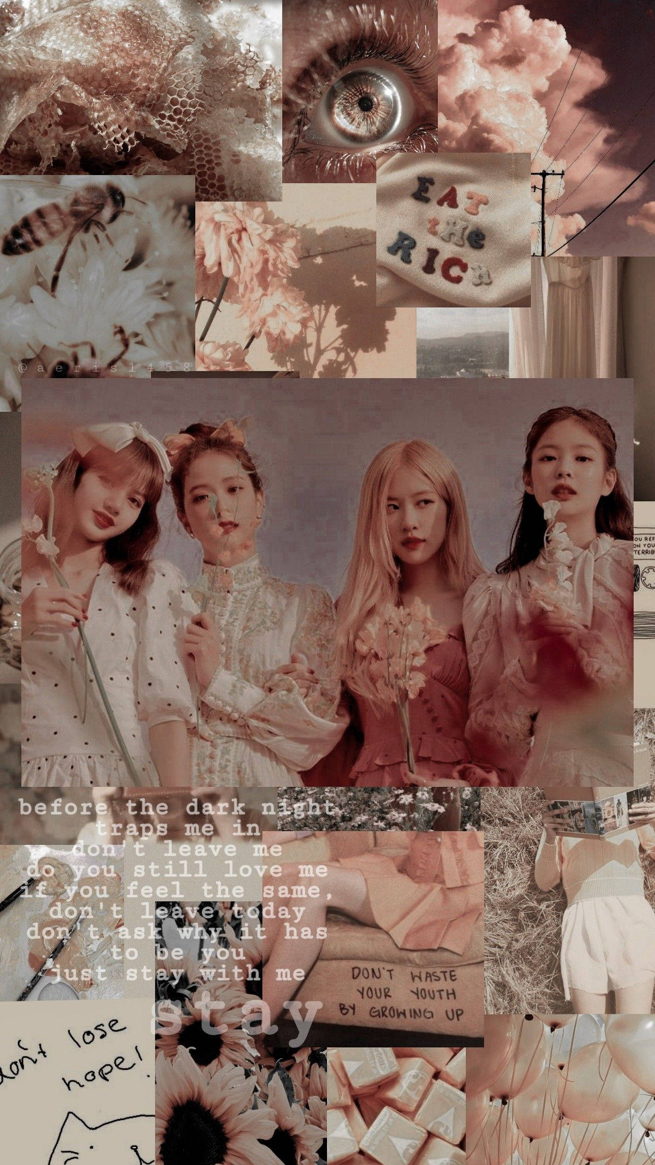 Blackpink Aesthetic, vintage floral collage, K-pop idols, Full HD Phone Wallpaper
