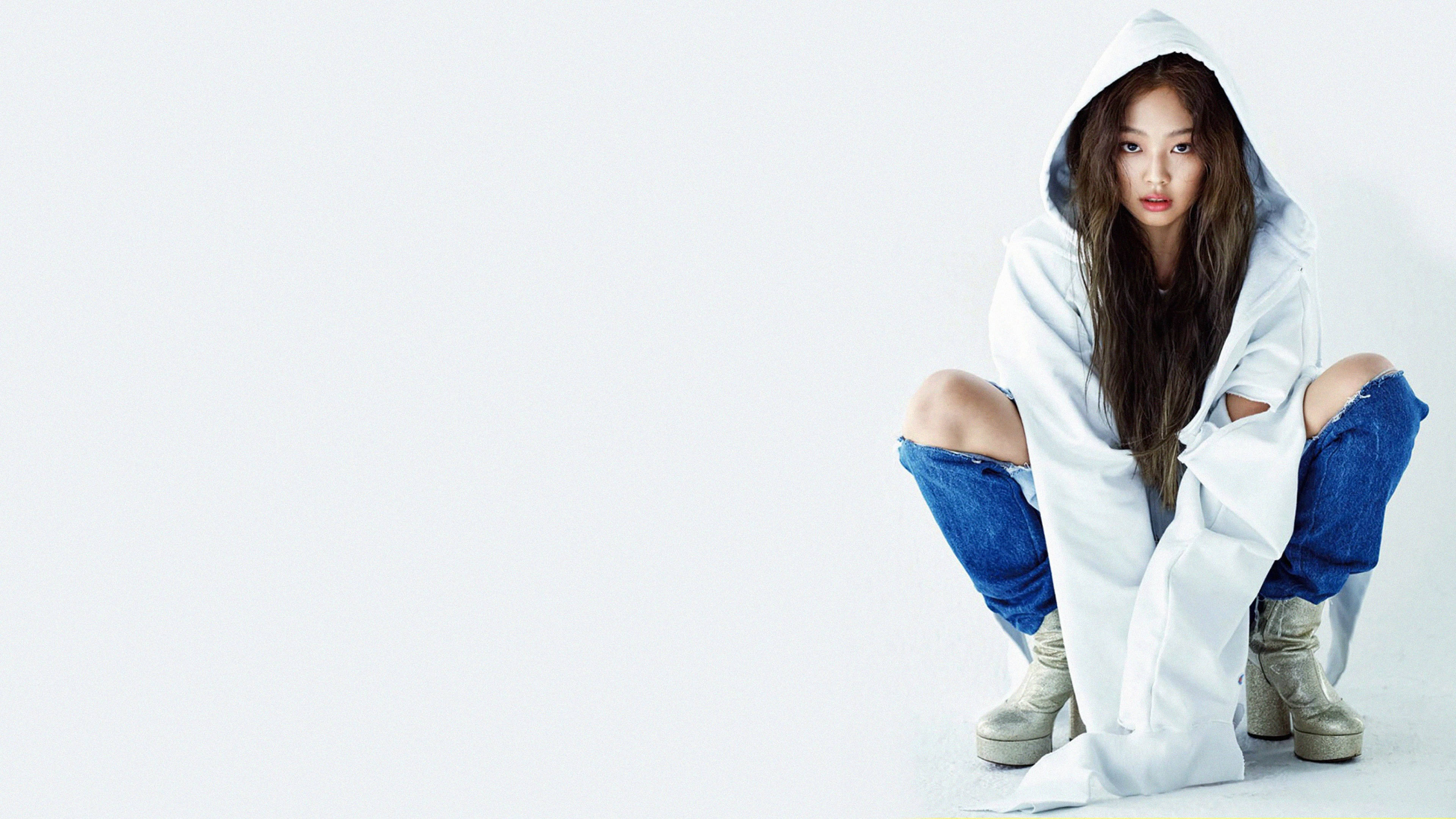 Blackpink Aesthetic, white hoodie, ripped jeans, 4K Desktop Wallpaper