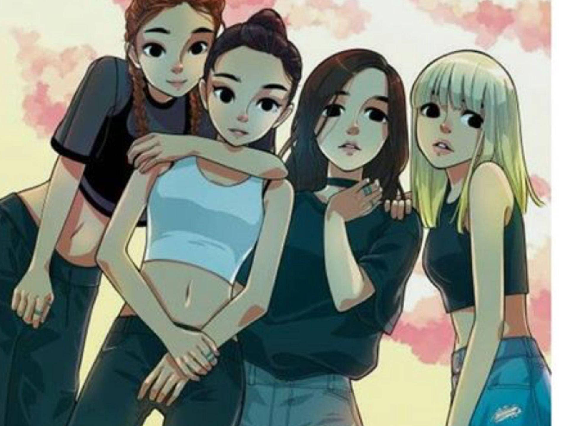 Blackpink, anime style, four anime girls, Full HD Desktop Wallpaper