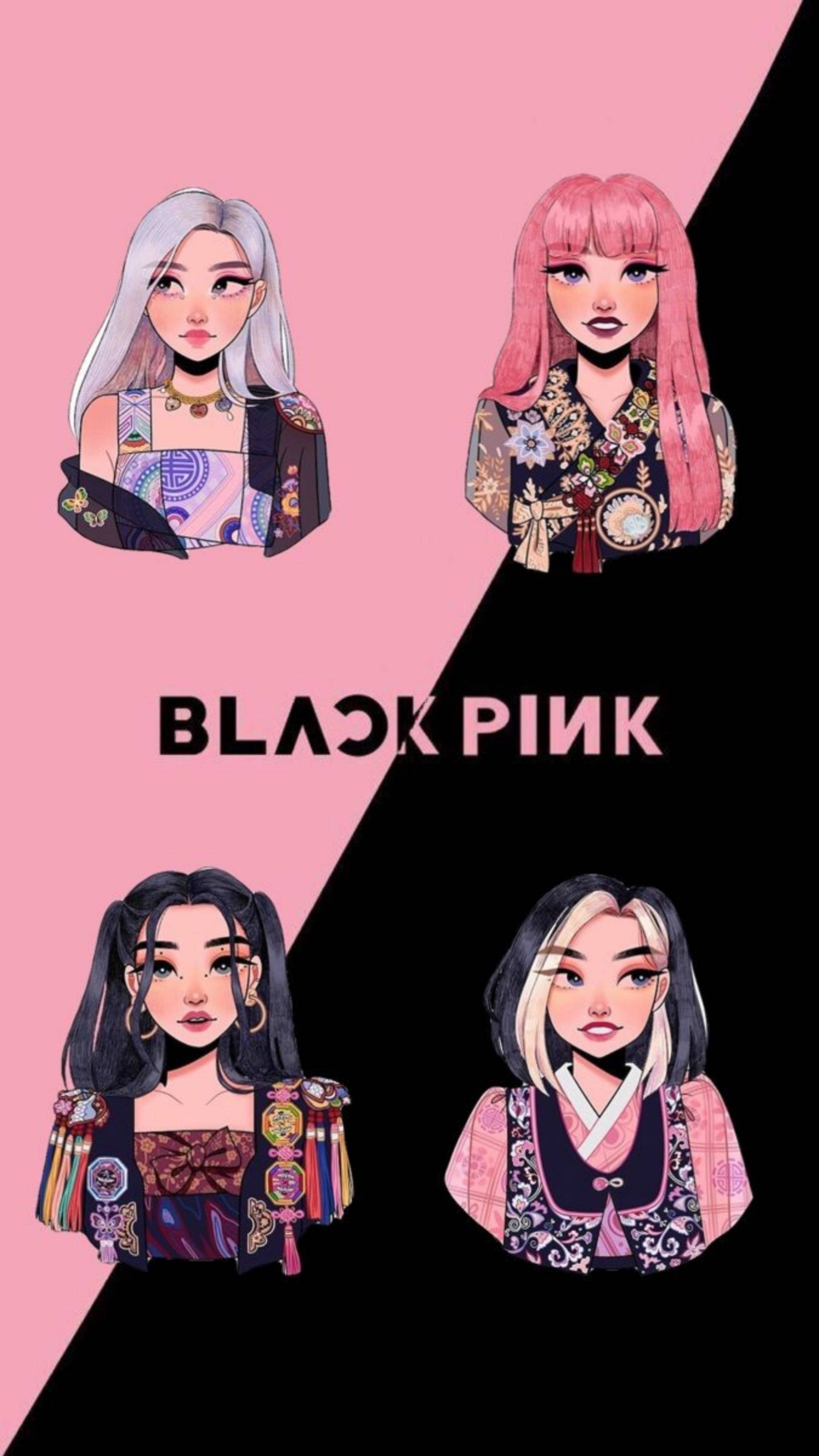 Blackpink, anime girls, stylized, 2K Phone Wallpaper