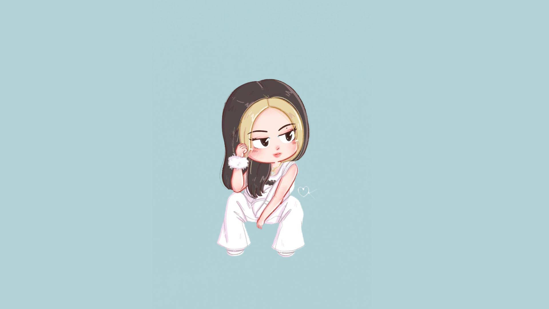 Blackpink Anime, all white Jennie, dark and blonde hair, Full HD Desktop Wallpaper