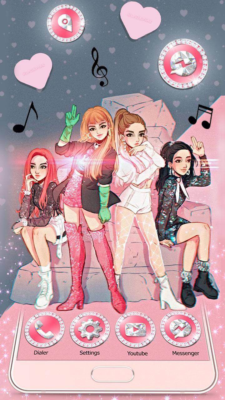 Blackpink Anime, anime-style girls, glittery outfits, HD Phone Wallpaper