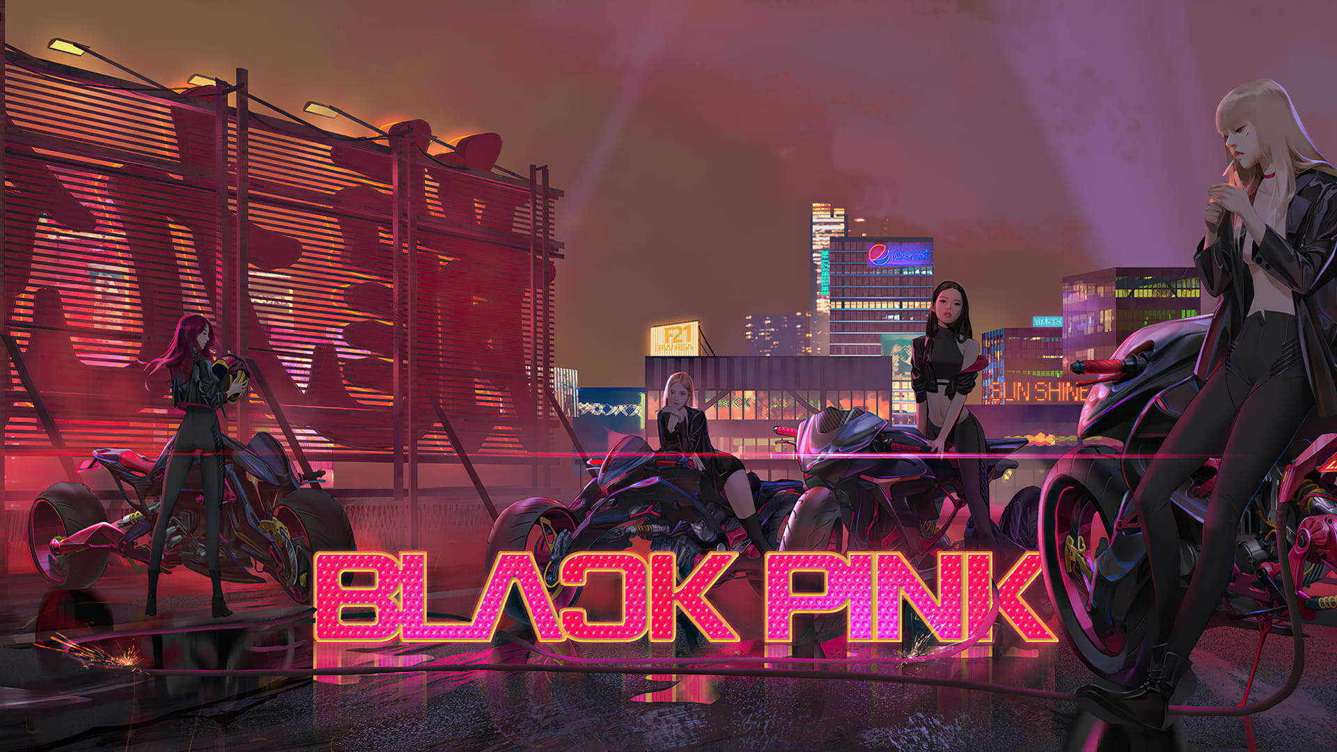 Blackpink, anime-style women, motorcycles, Full HD Desktop Wallpaper