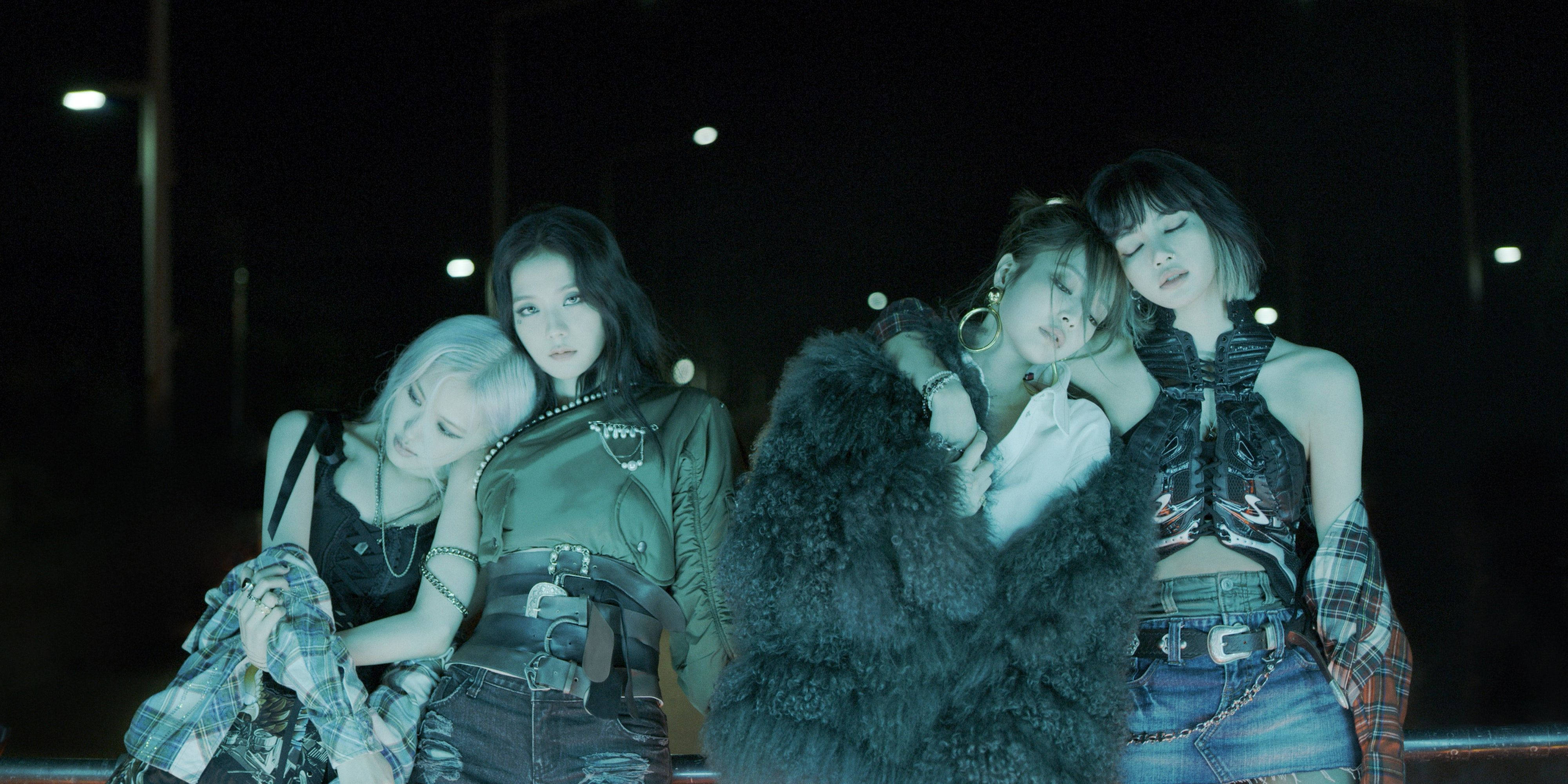 Blackpink, black attire, neon lights, 4K Desktop Wallpaper