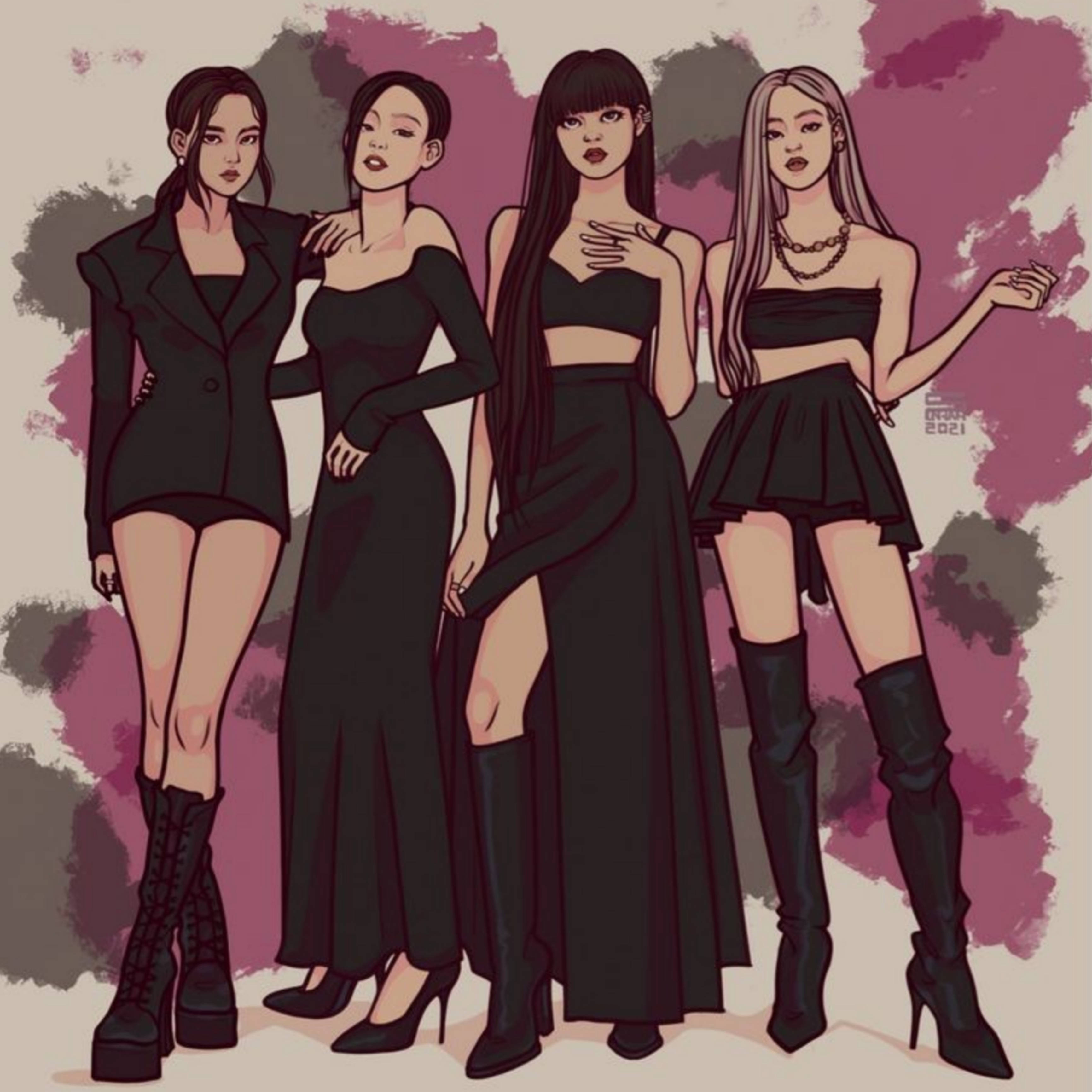Blackpink Cartoon, album jacket, vibrant purple, 2K Desktop Wallpaper