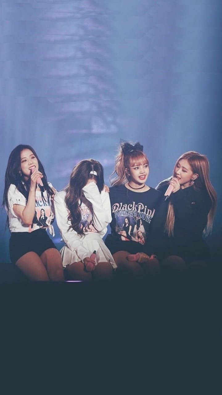 Blackpink, cute stage candid shot, blue lights, HD Phone Wallpaper