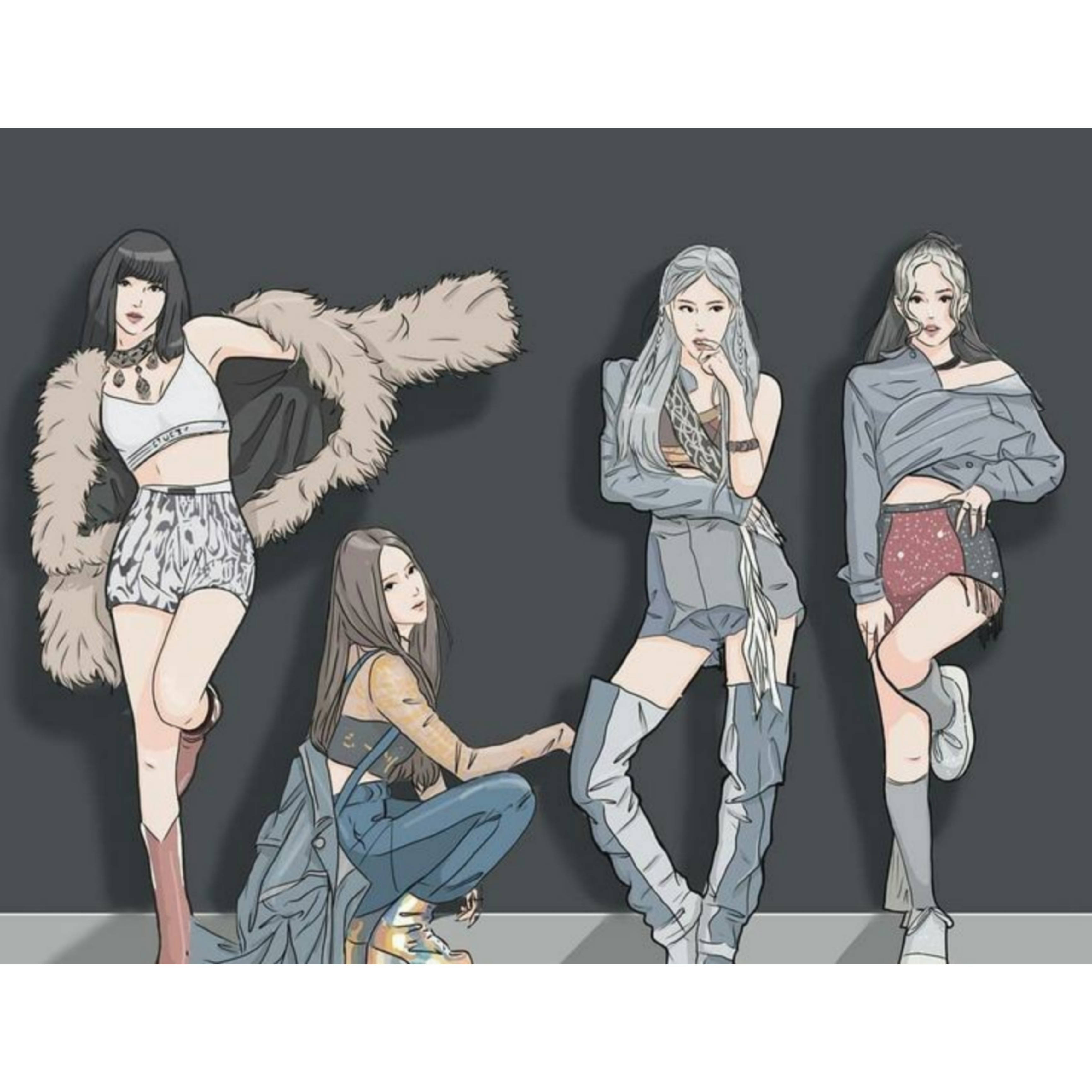 Blackpink, cartoon, anime girls, 2K Desktop Wallpaper