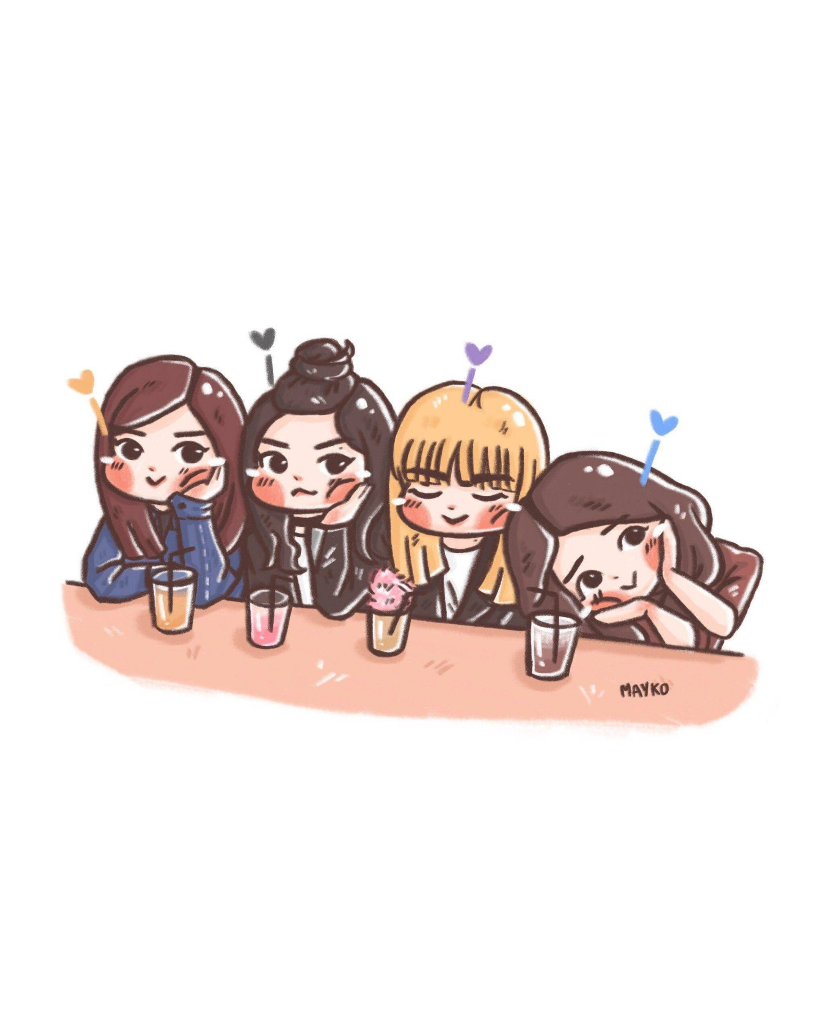 Blackpink, cartoon, kawaii, 2K Phone Wallpaper