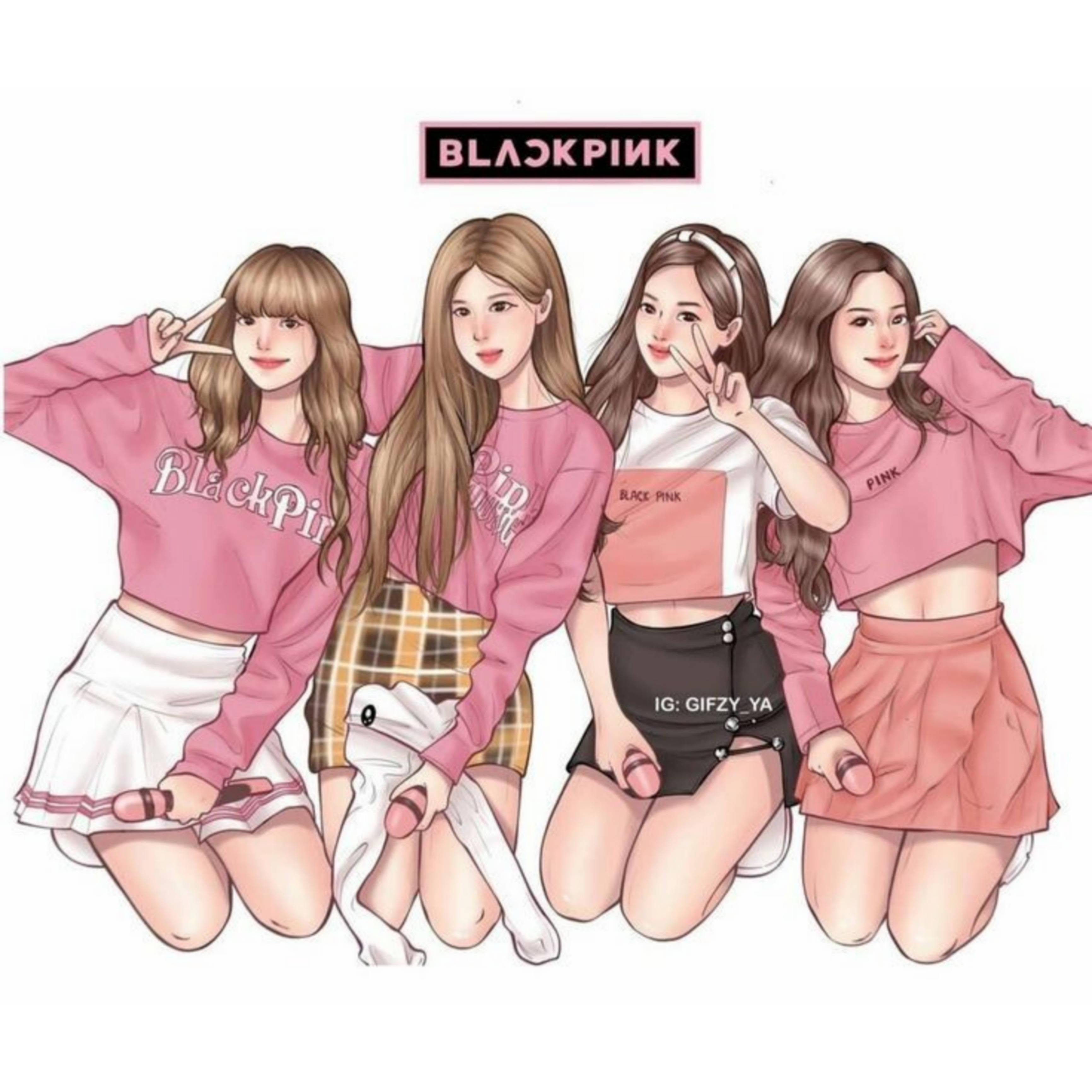 Blackpink, pink outfits, plain white background, 2K Desktop Wallpaper