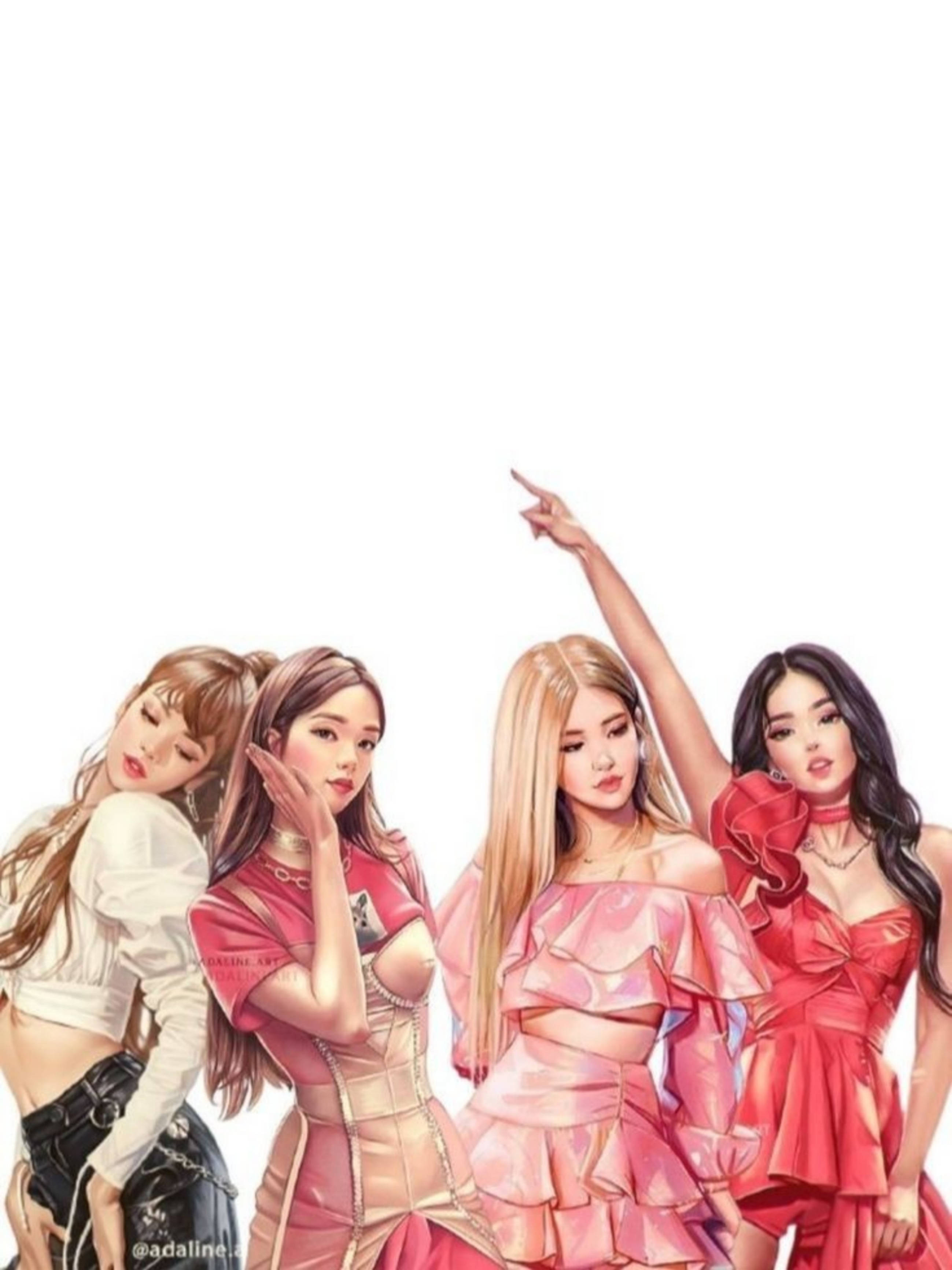 Blackpink, cartoon, pink outfits, 2K Phone Wallpaper