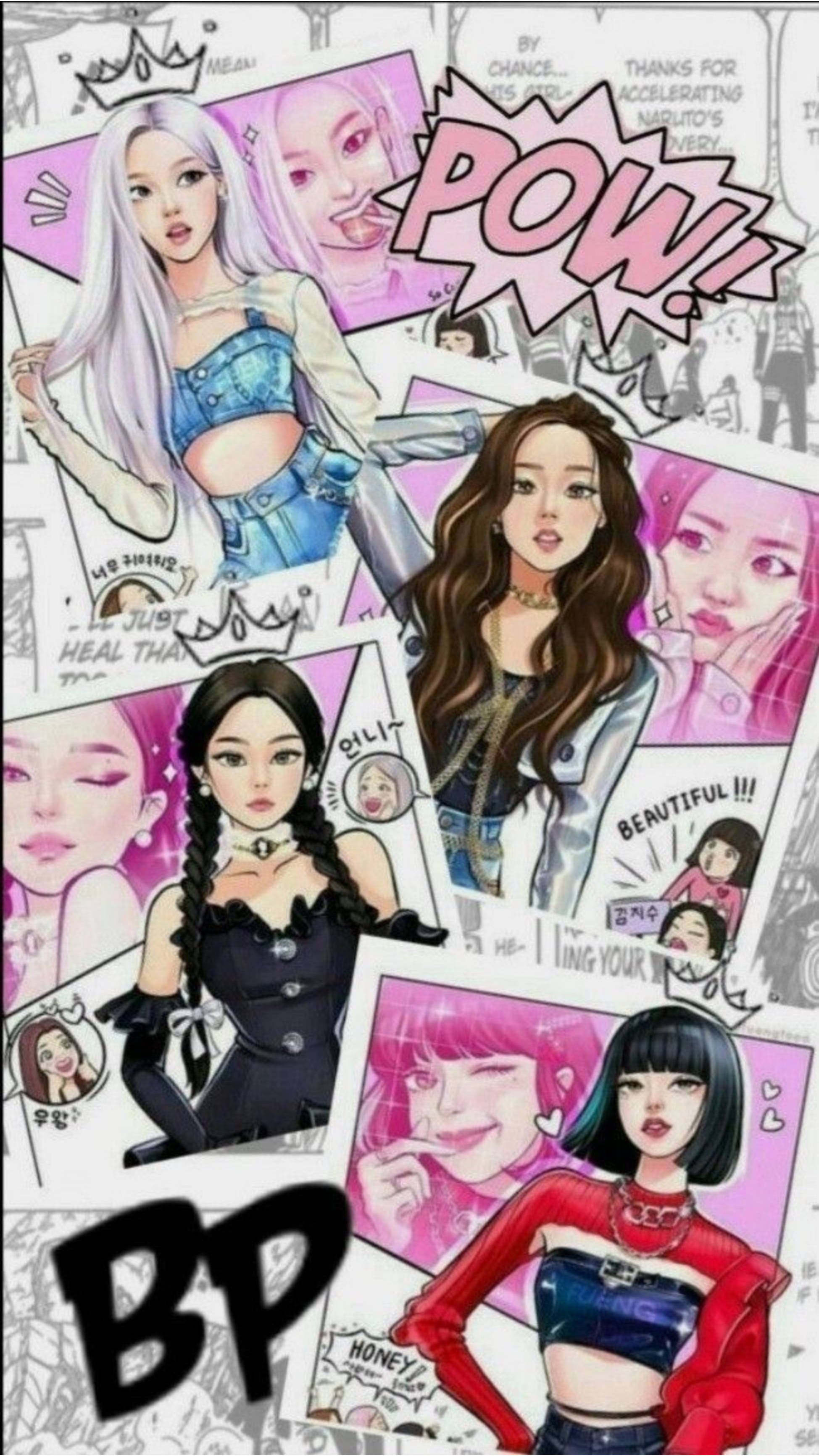 Blackpink, cartoon comics, pink, 2K Phone Wallpaper