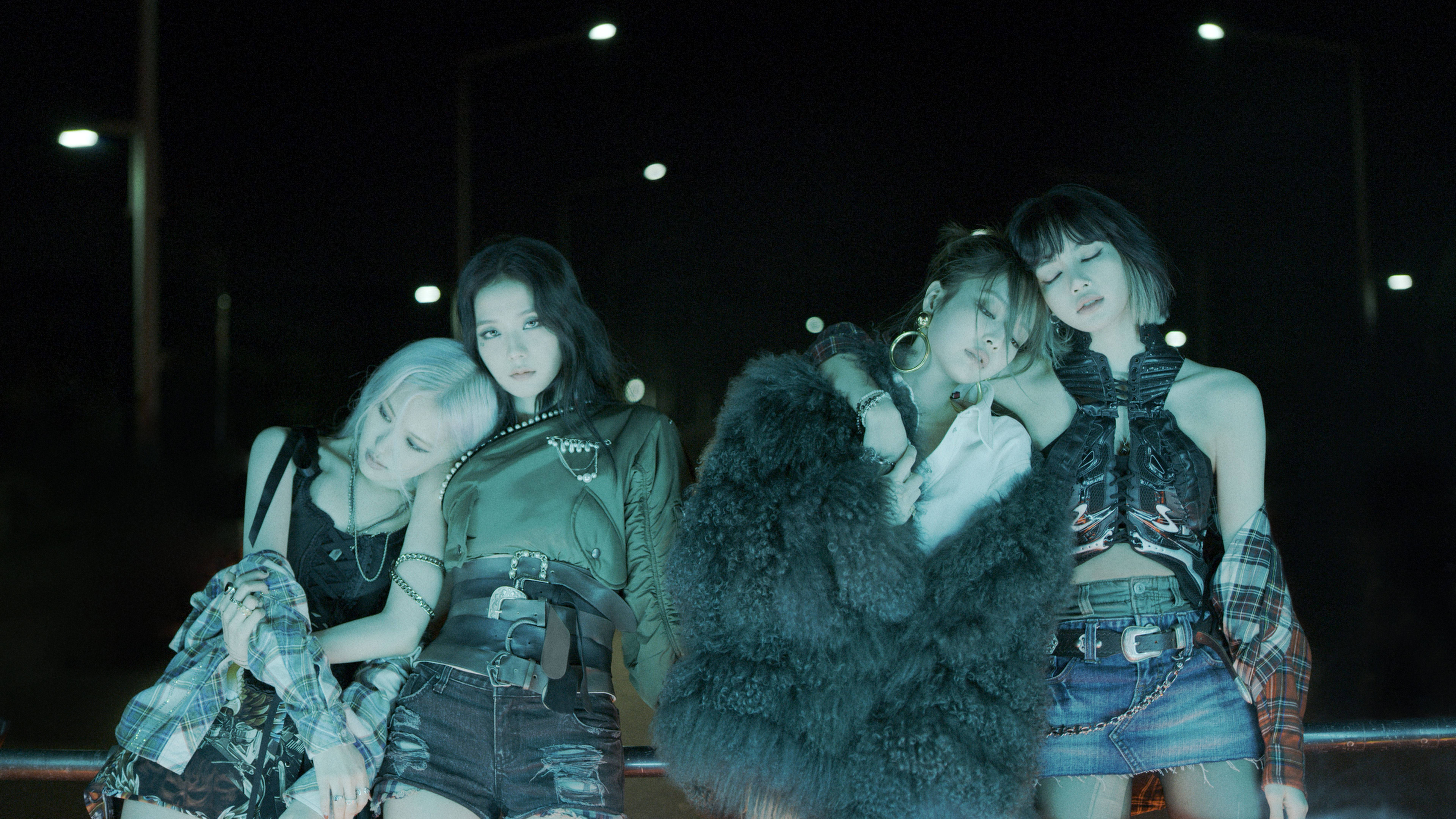 Blackpink, neon lights, dark urban street, 8K Desktop Wallpaper