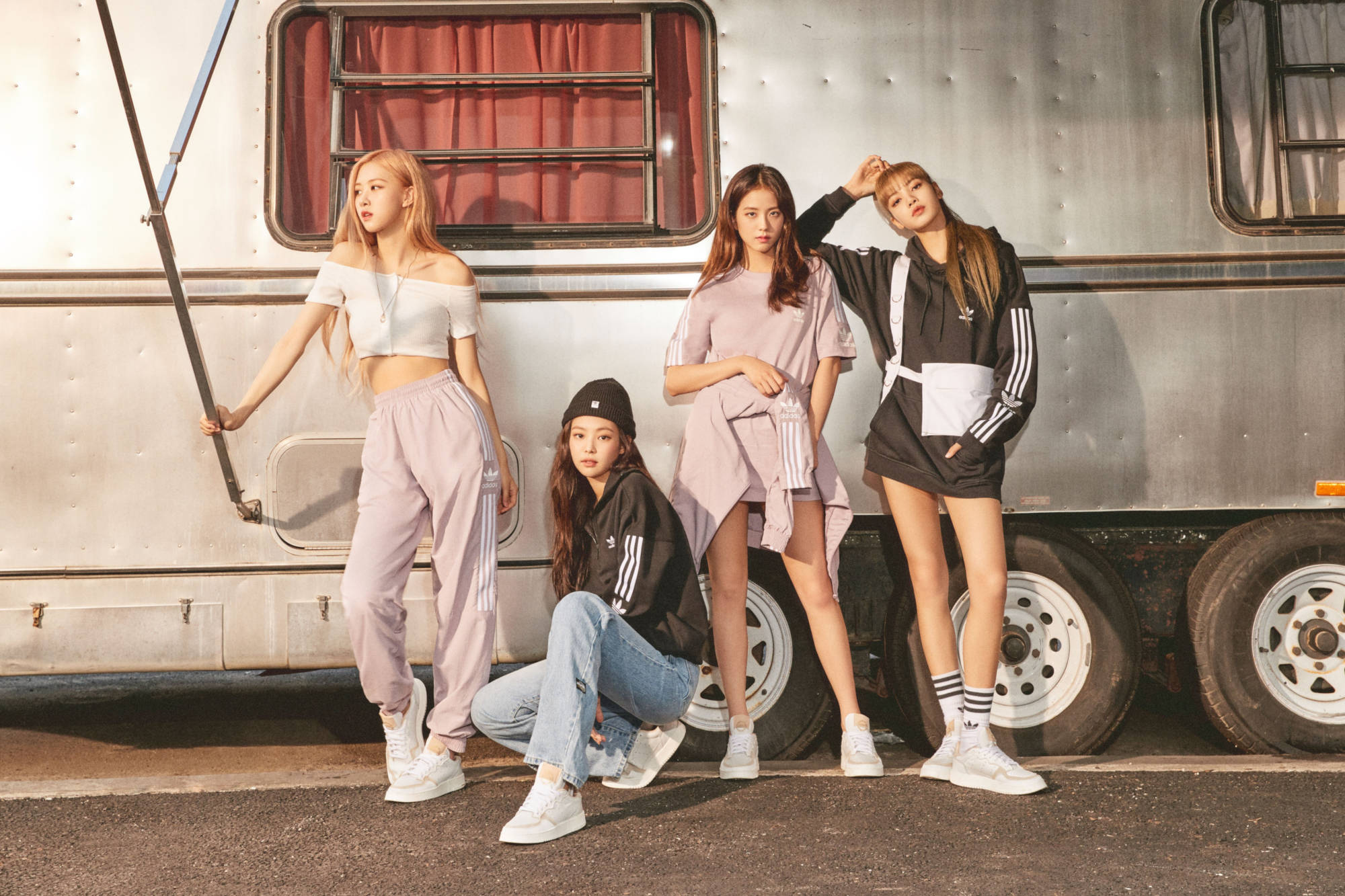 adidas, Blackpink, vintage silver camper van, Full HD Desktop Wallpaper