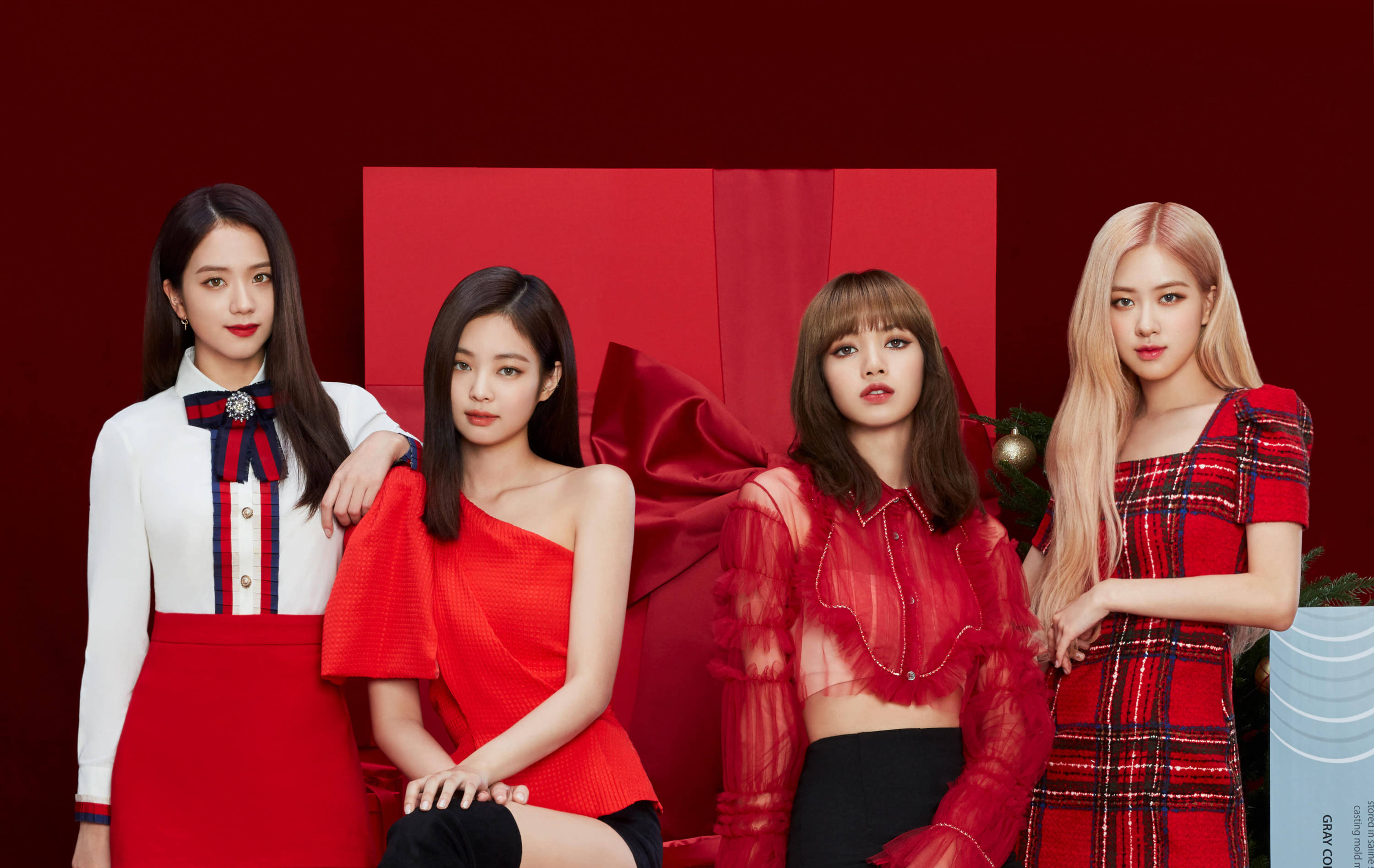 Blackpink, red themed outfit, festive red outfits, 2K Desktop Wallpaper