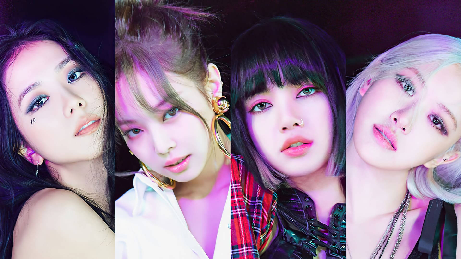 Blackpink, neon lighting, glamorous studio portrait, Full HD Desktop Wallpaper
