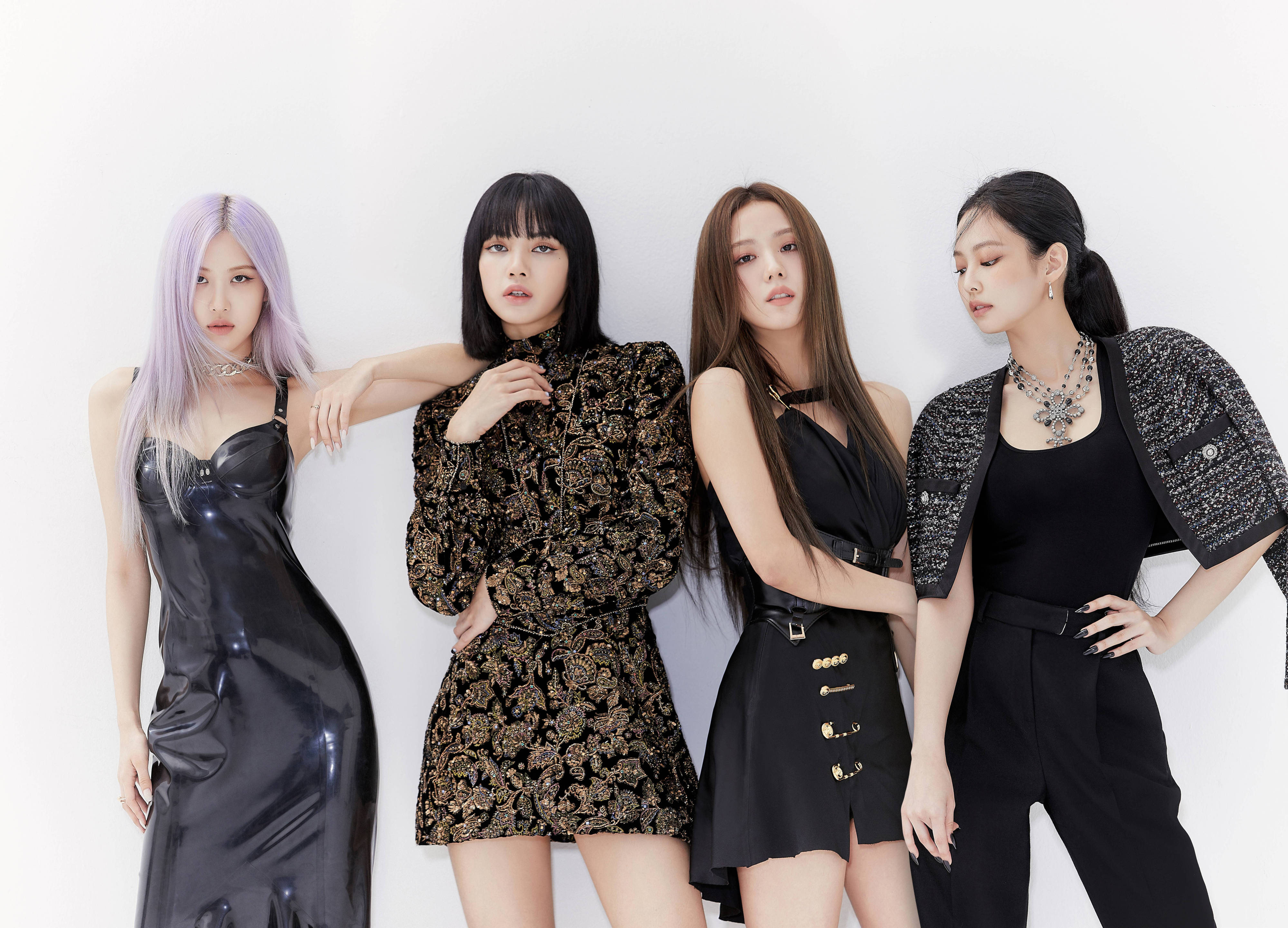 Blackpink, glamorous outfits, black outfits, 4K Desktop Wallpaper