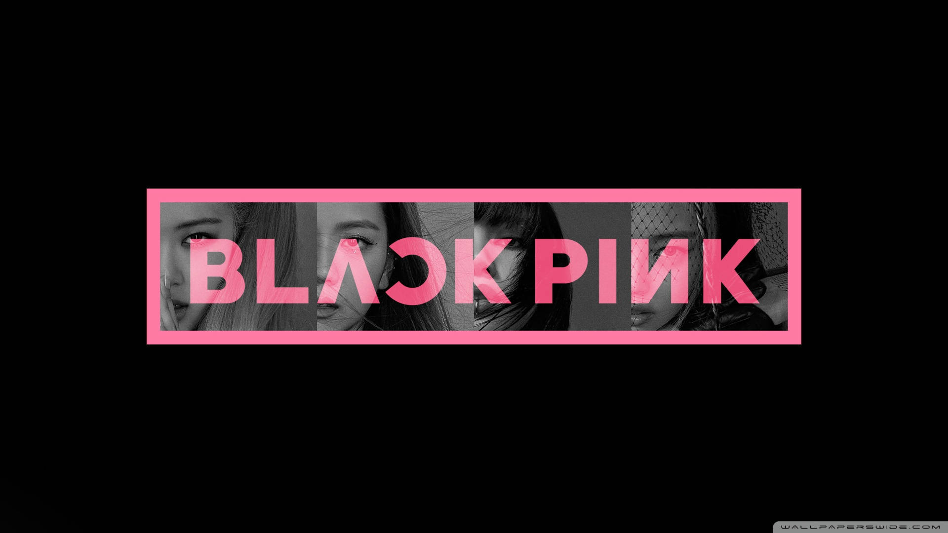Blackpink Desktop, BLACKPINK logo, grayscale member faces, Full HD Desktop Wallpaper