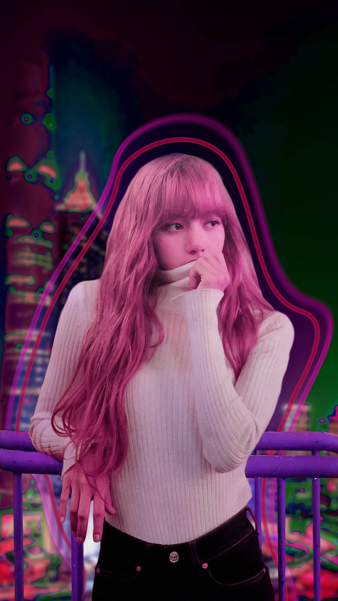 Lisa Blackpink, pink hair, white sweater, Full HD Phone Wallpaper