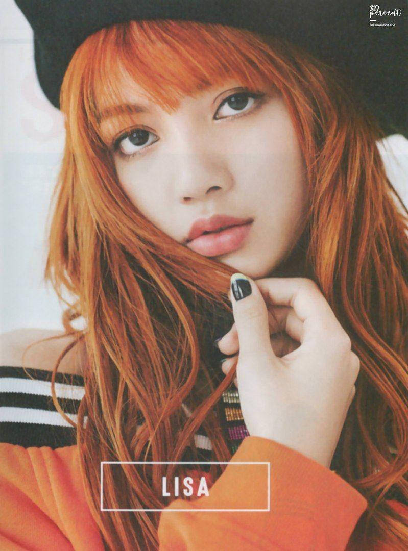 Blackpink Lisa, fiery orange hair, black hat, SD Phone Wallpaper