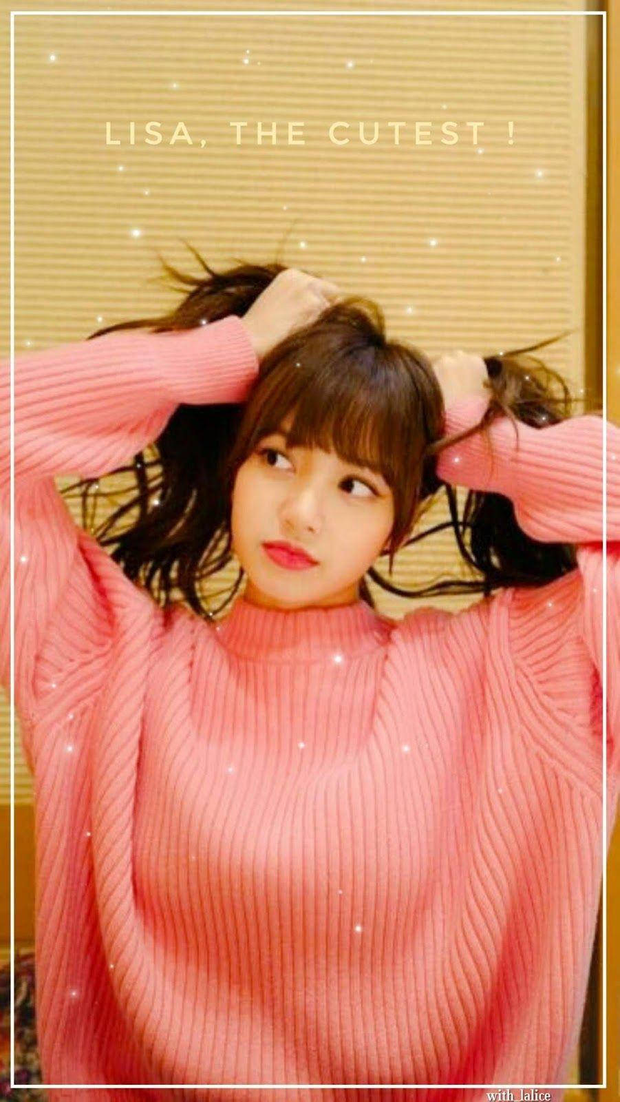 Blackpink Lisa, pink ribbed sweater, warm beige textured wall, HD Phone Wallpaper