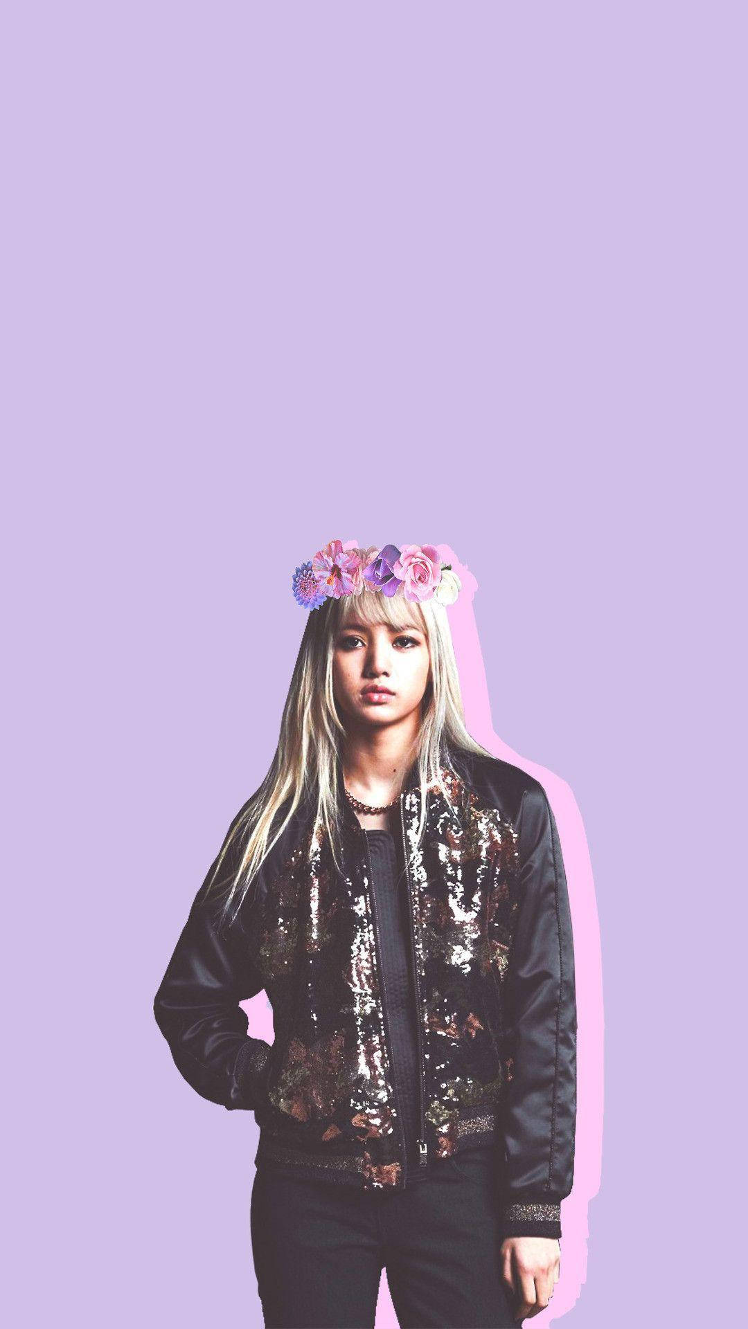 Blackpink Lisa, flower crown, sequined bomber jacket, Full HD Phone Wallpaper