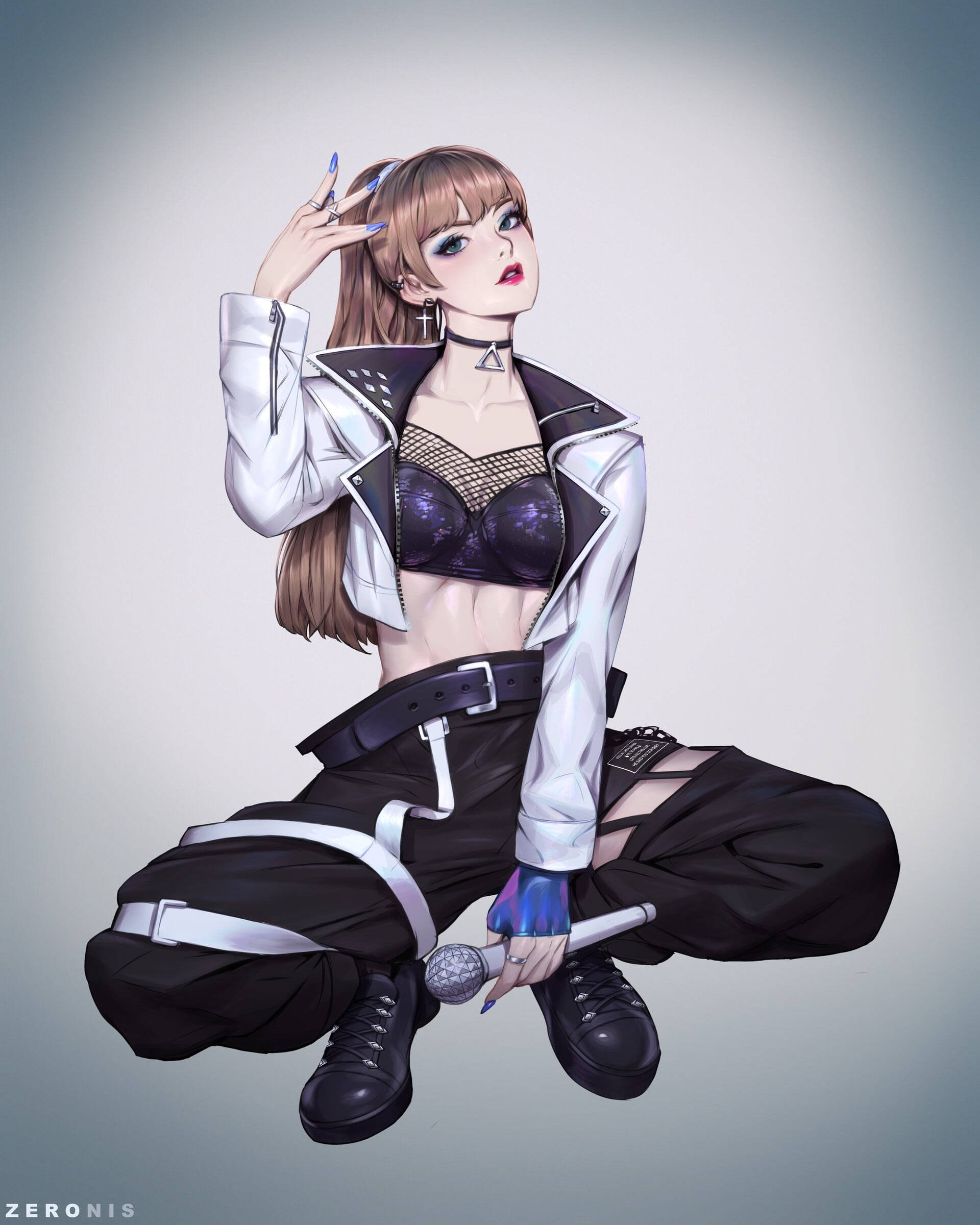 Lisa Blackpink, anime girl, edgy white jacket, Full HD Phone Wallpaper