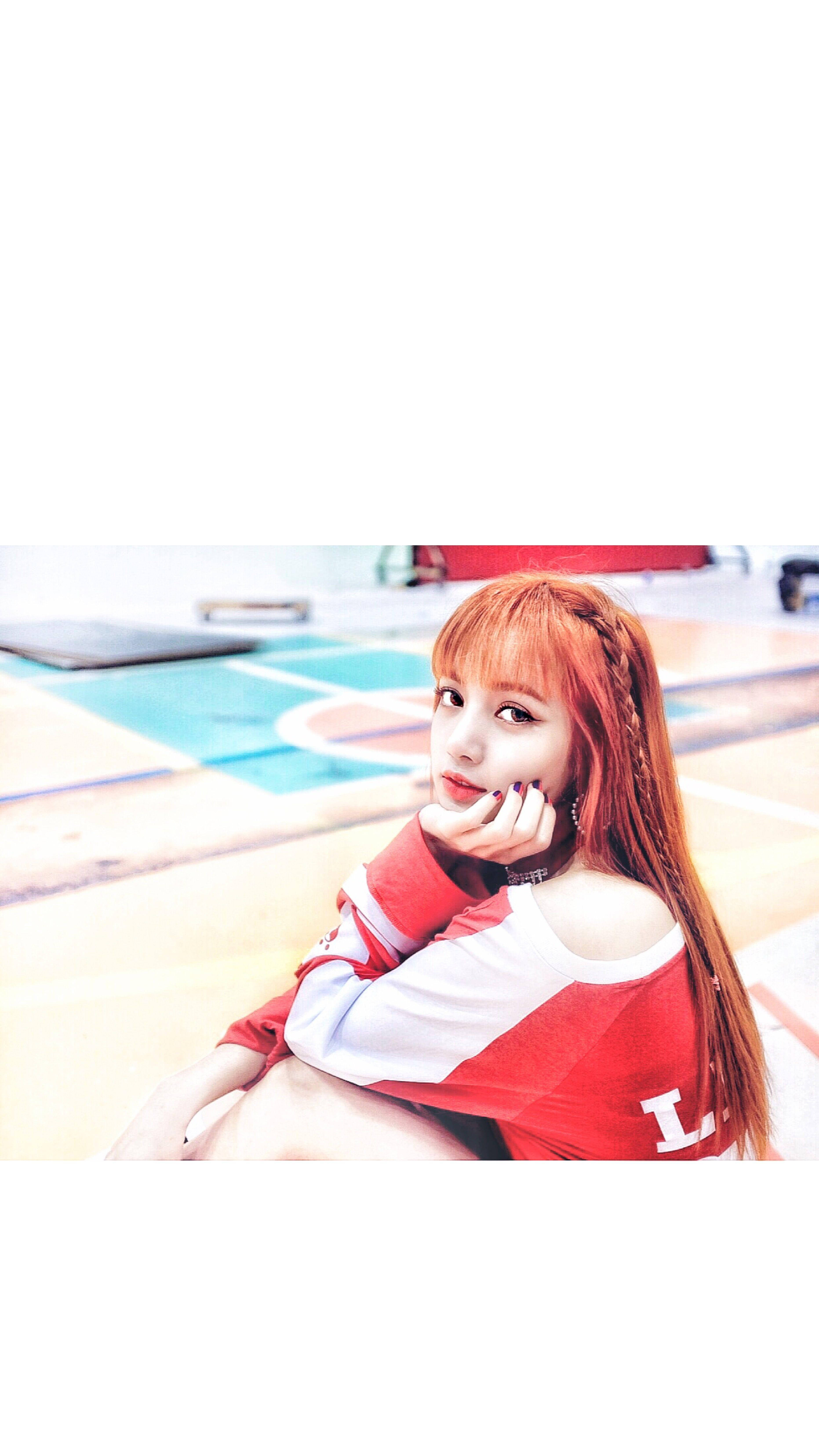 Blackpink Lisa, red hair, basketball court, 5K Phone Wallpaper