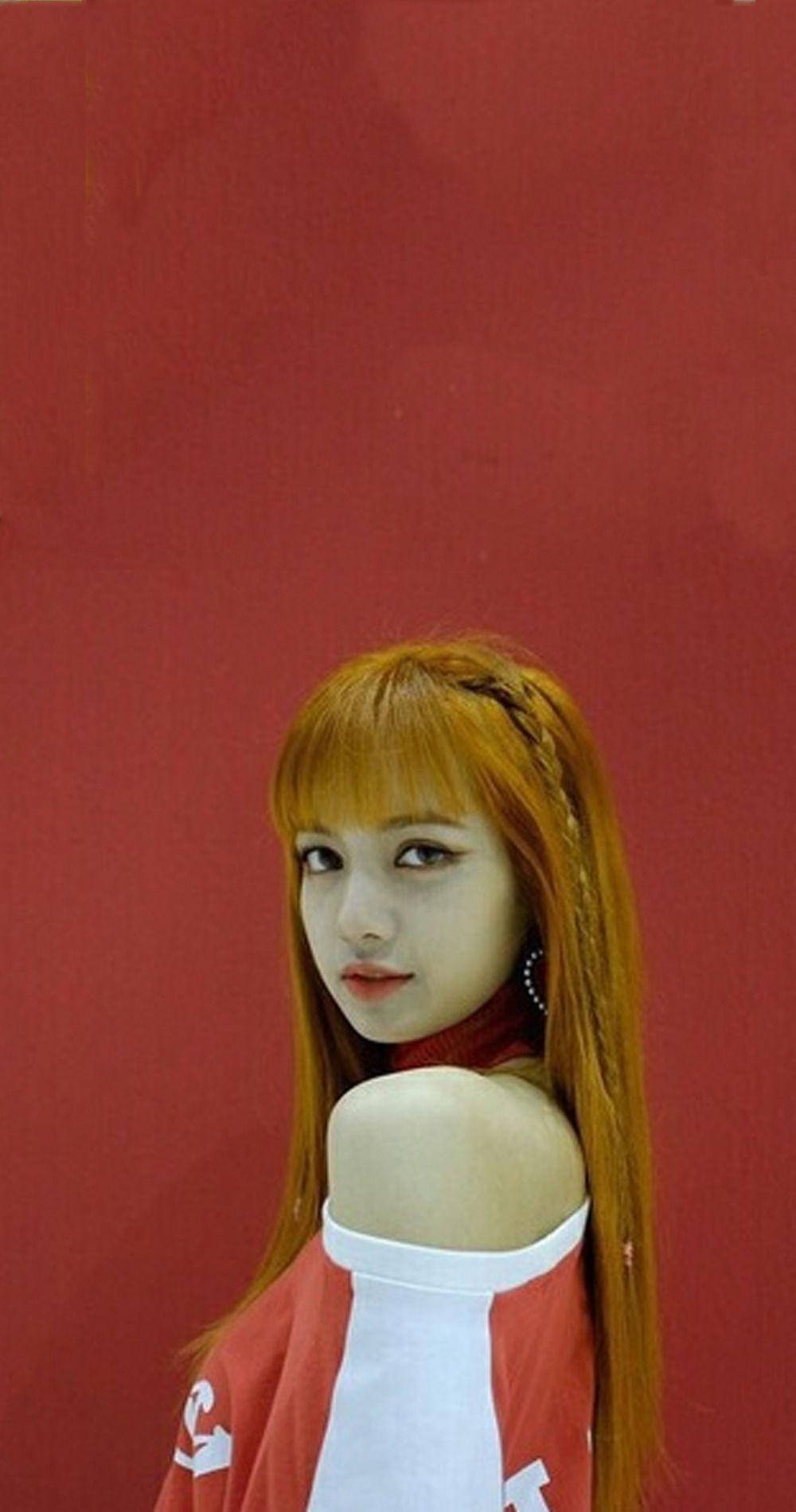 Blackpink Lisa, off-shoulder top, vibrant orange hair, HD Phone Wallpaper